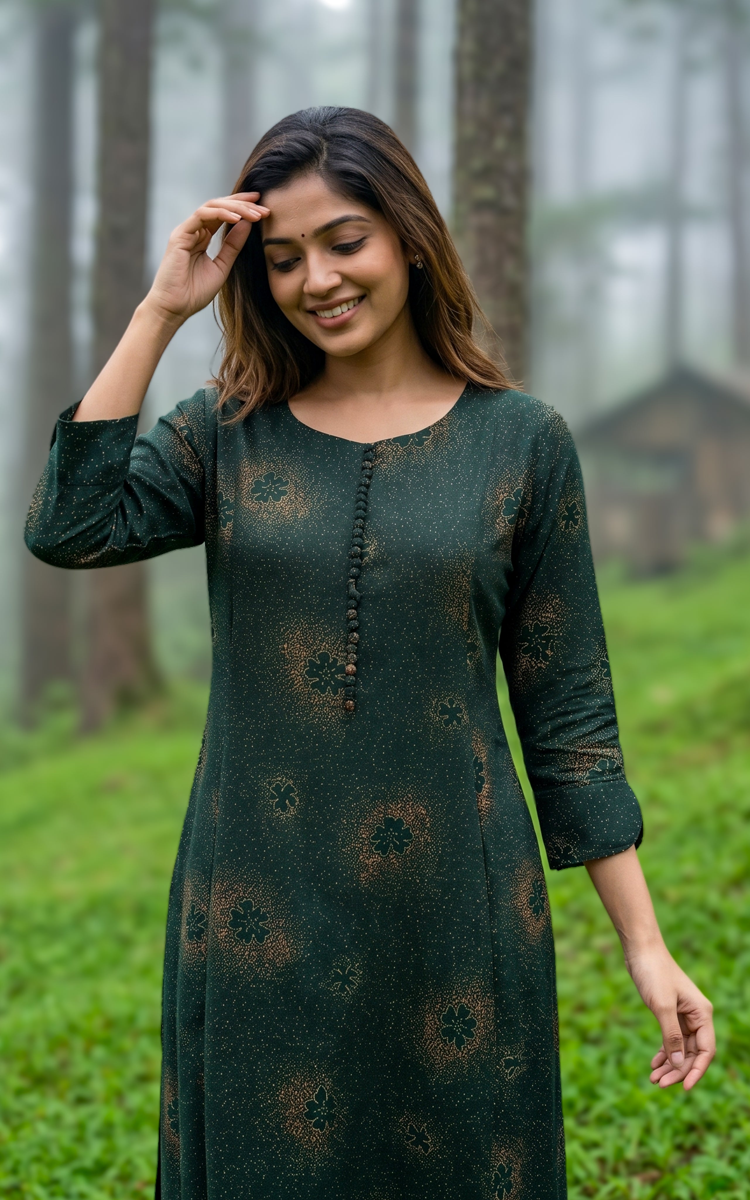 Green ethnic georgette kurti for women