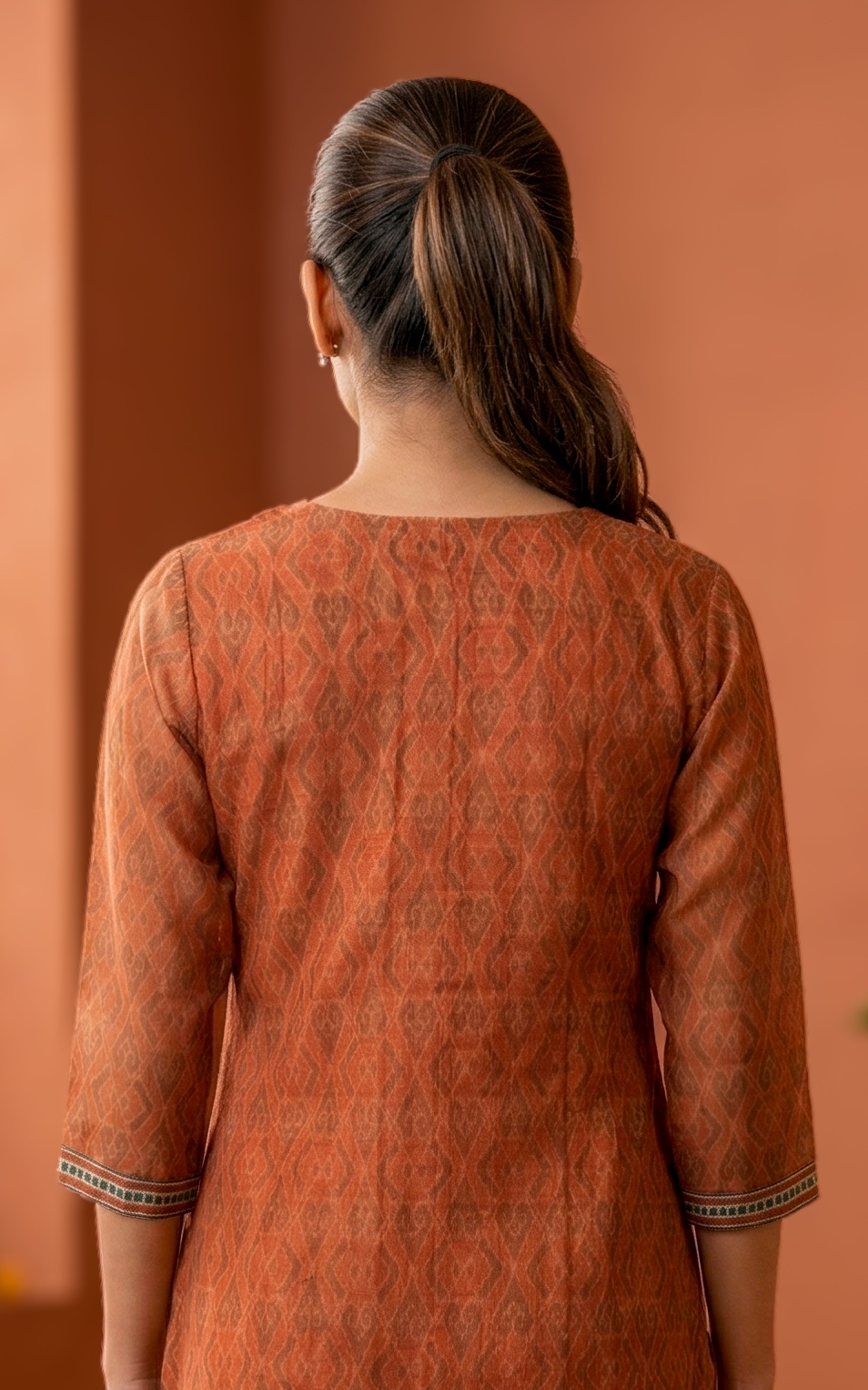 Rust comfortable art silk kurti for women