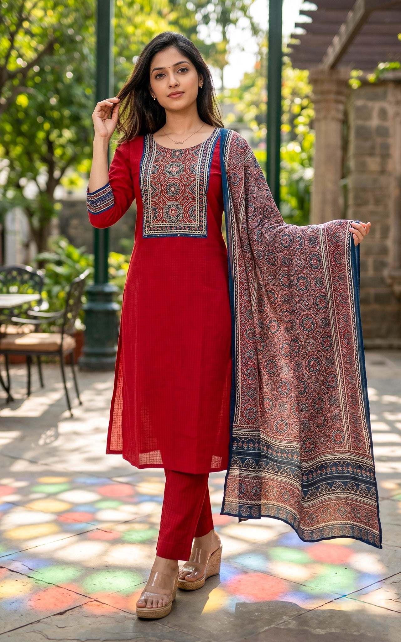 Red South Cotton Casual Wear Kurti Set for Women