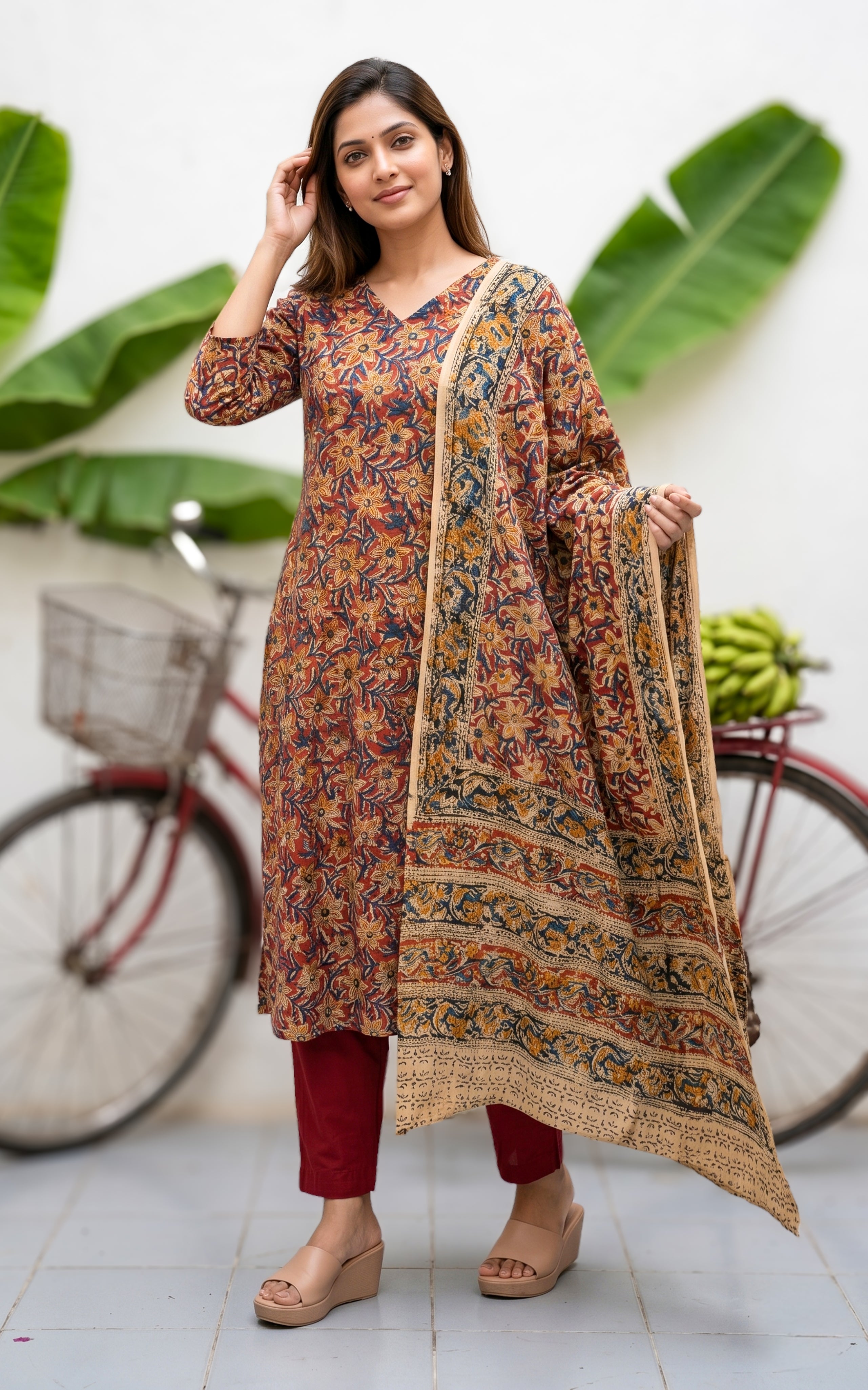 Women Kalamkari Cotton Straight Cut Kurti