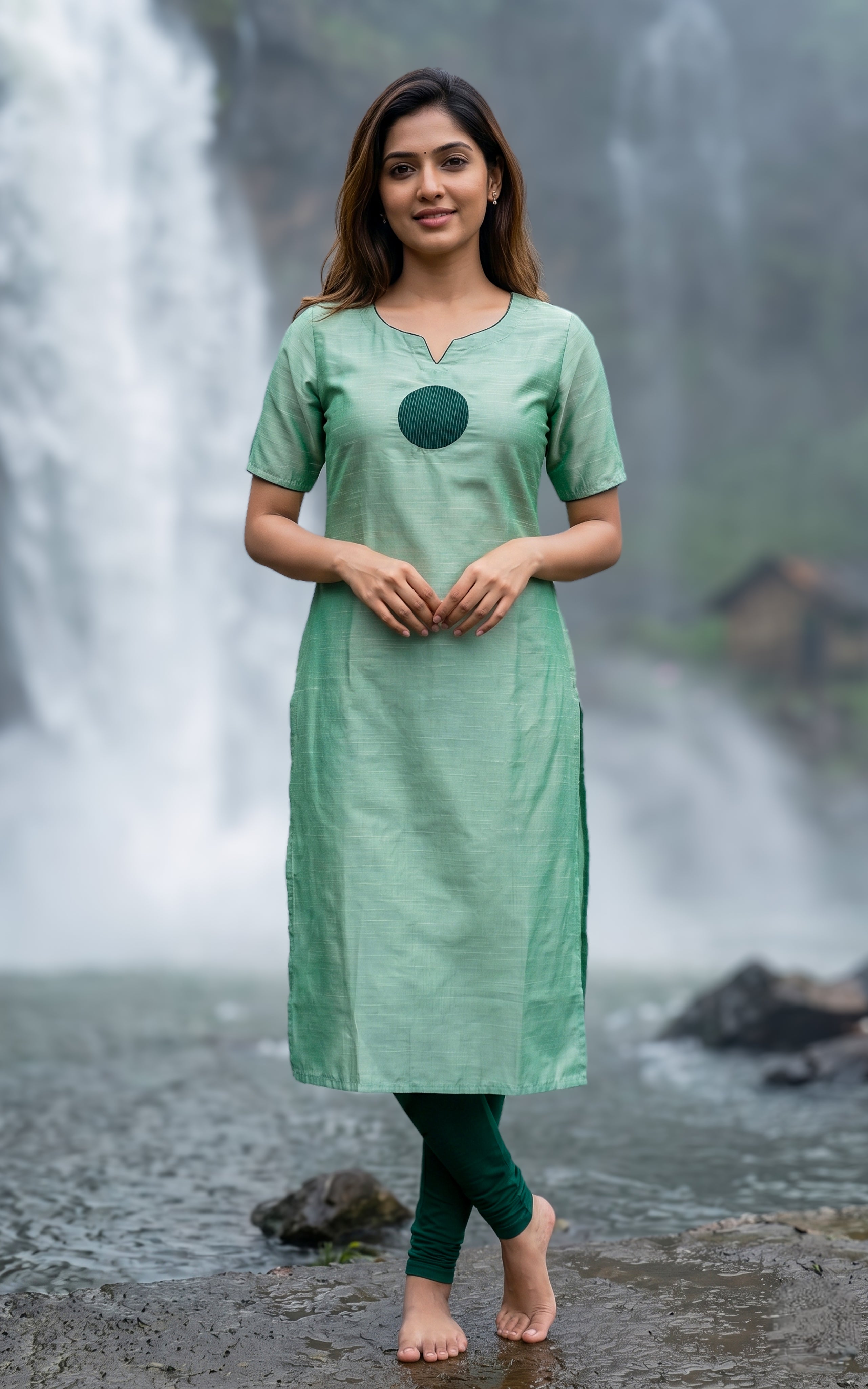 Mint green silk cotton kurti for women