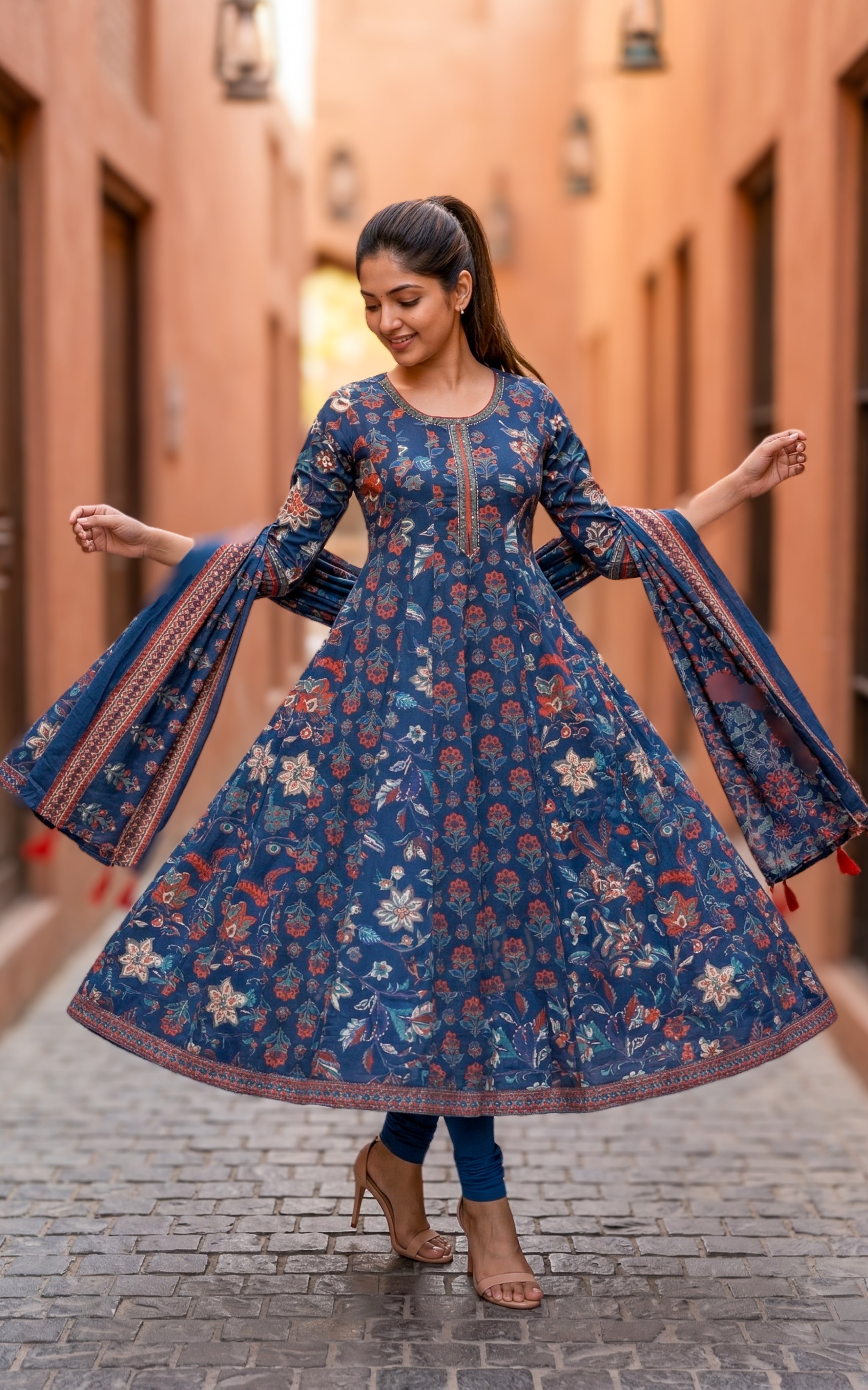 Fazia Navy Blue (Kurti+Dupatta)