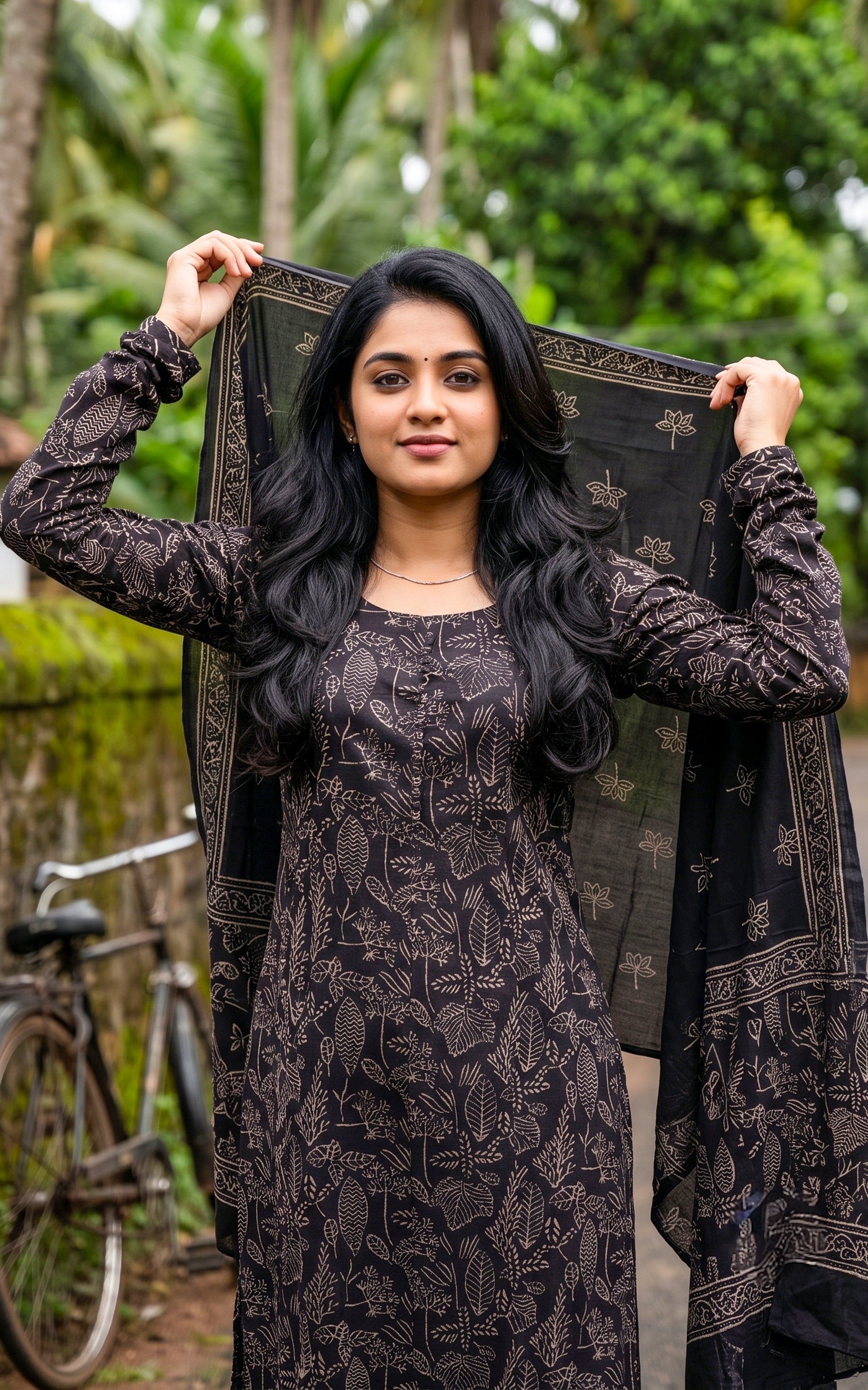 Black Cotton Office Wear Kurti with Dupatta for Women
