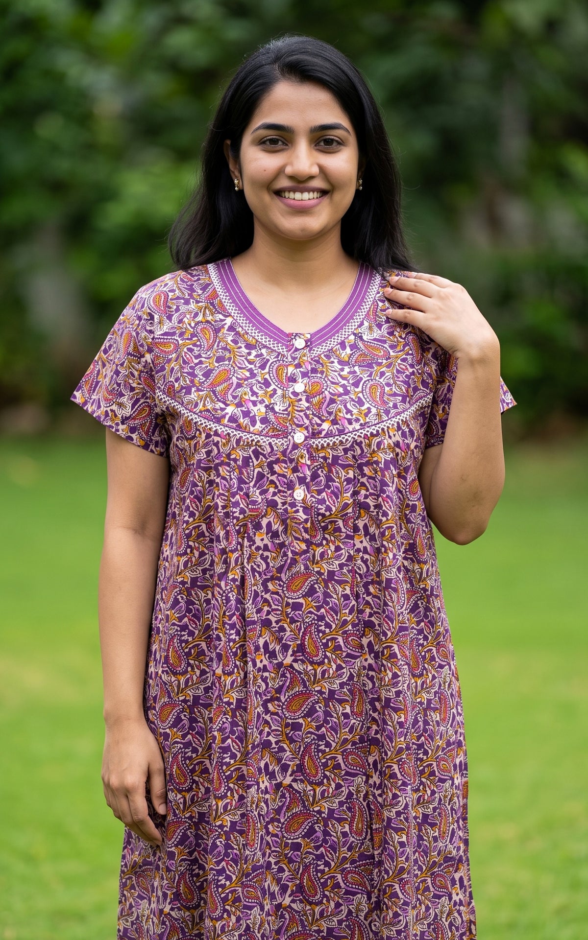 Instore – Violet Cotton Straight Fit Nighty for Women – Cotton – Printed – Ethnic Wear