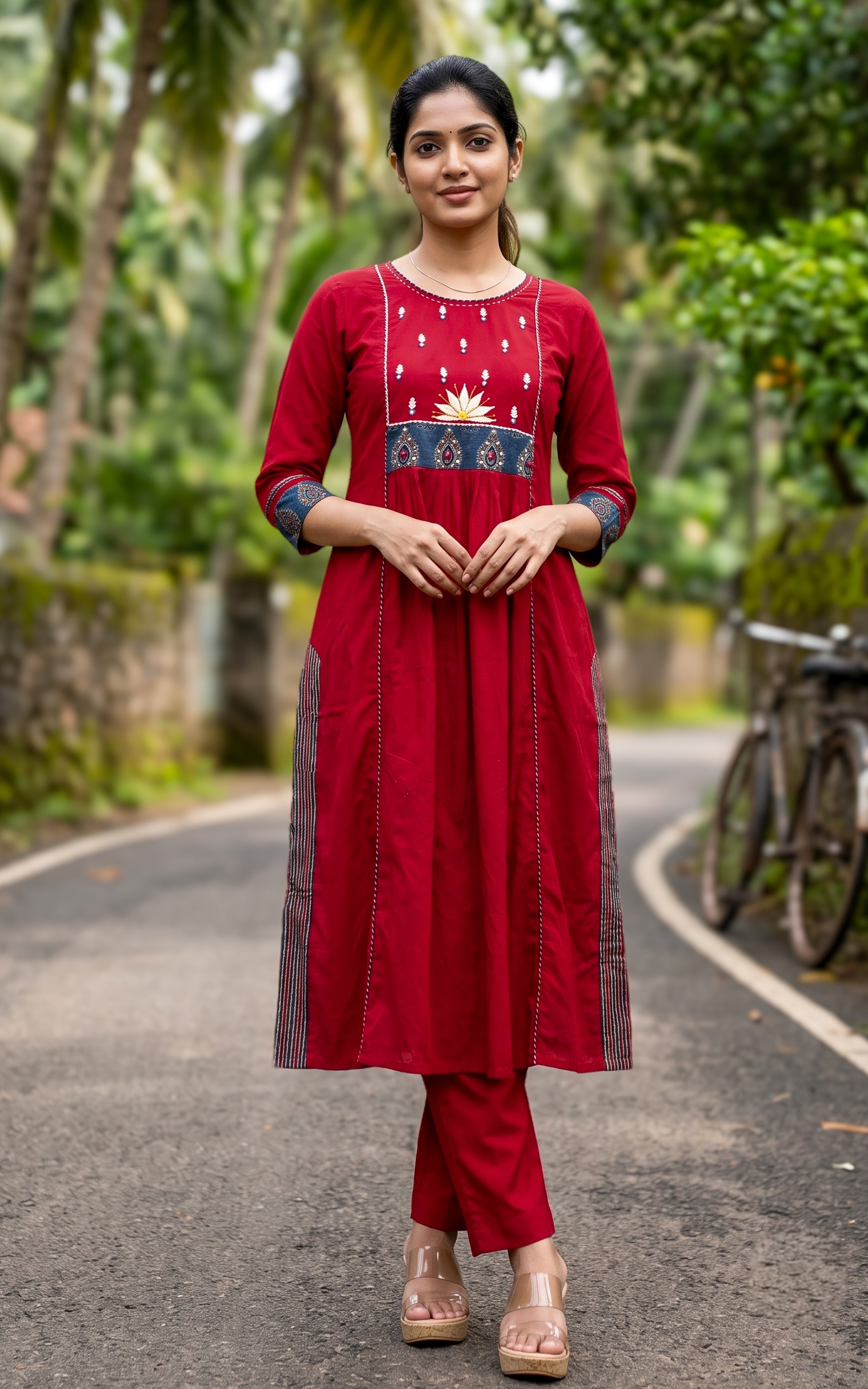Red Cotton Office Wear Kurti Set for Women