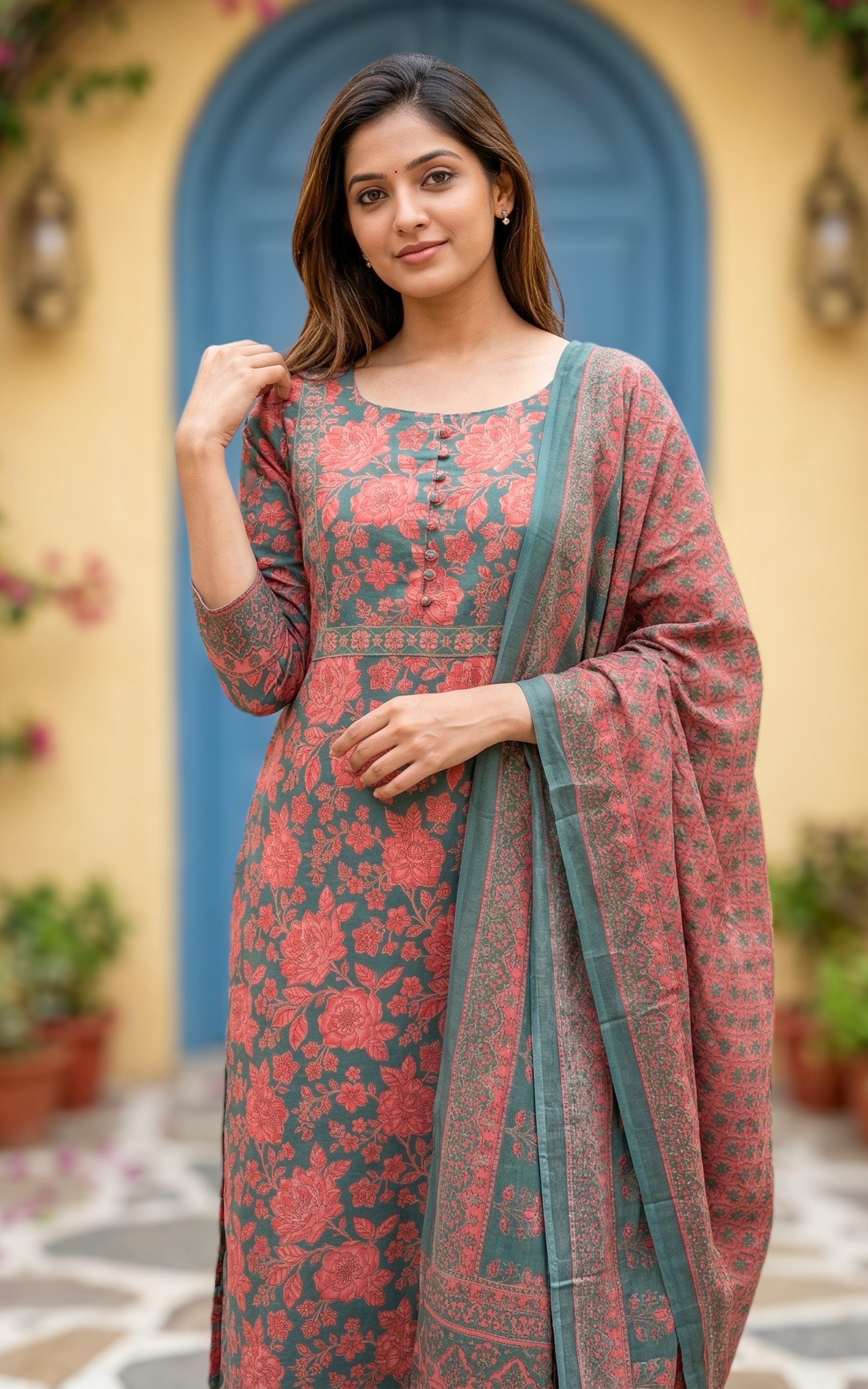 Reshma Greenish Blue (Kurti+Pant+Dupatta)