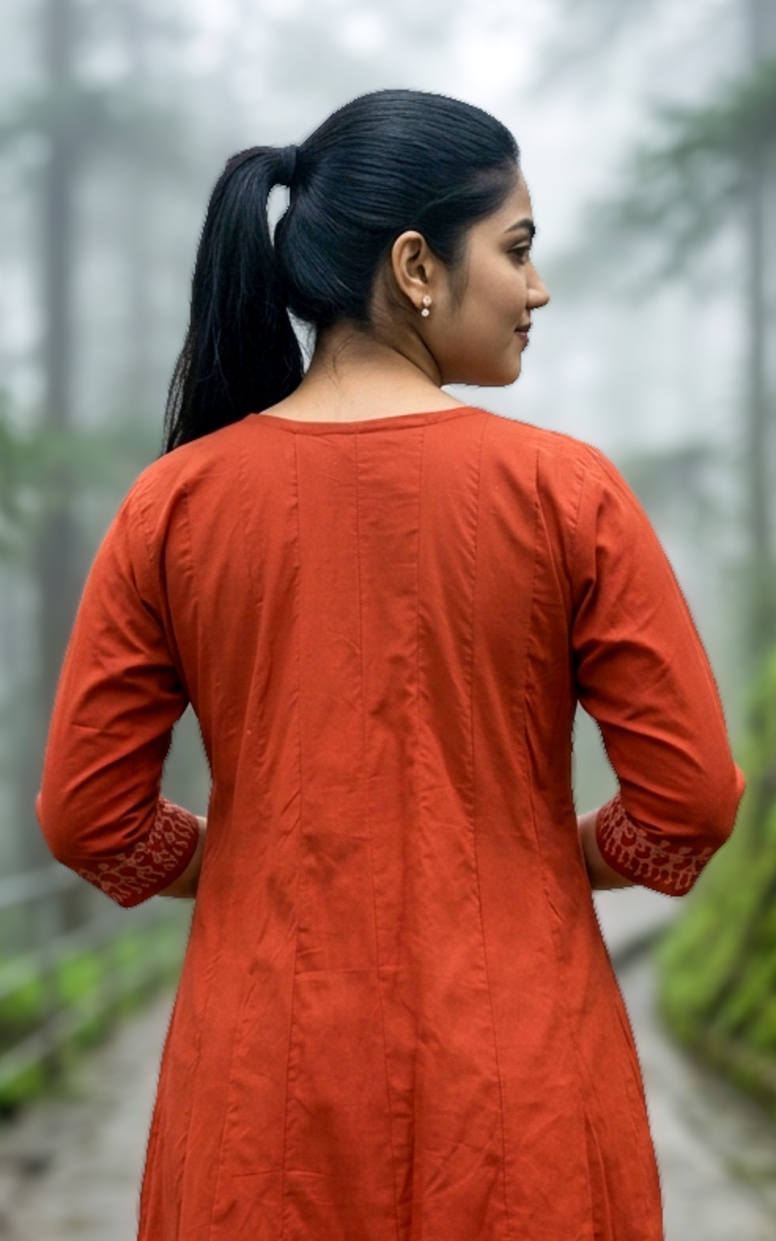 Instore – Rust Handblock Printed Cotton Anarkali Kurti for Women – Ethnic Wear