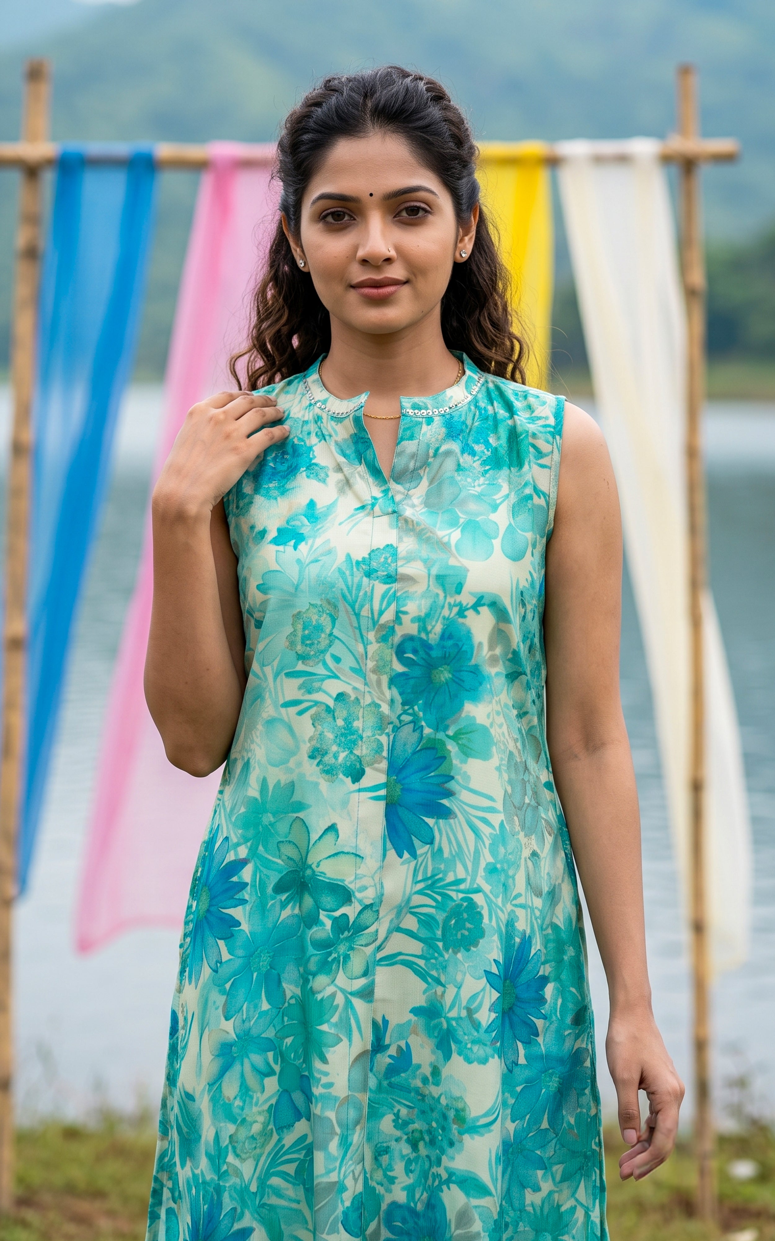 Instore – Aqua Malini Kurti Set for Women – Vatican – A-Line – Ethnic Wear