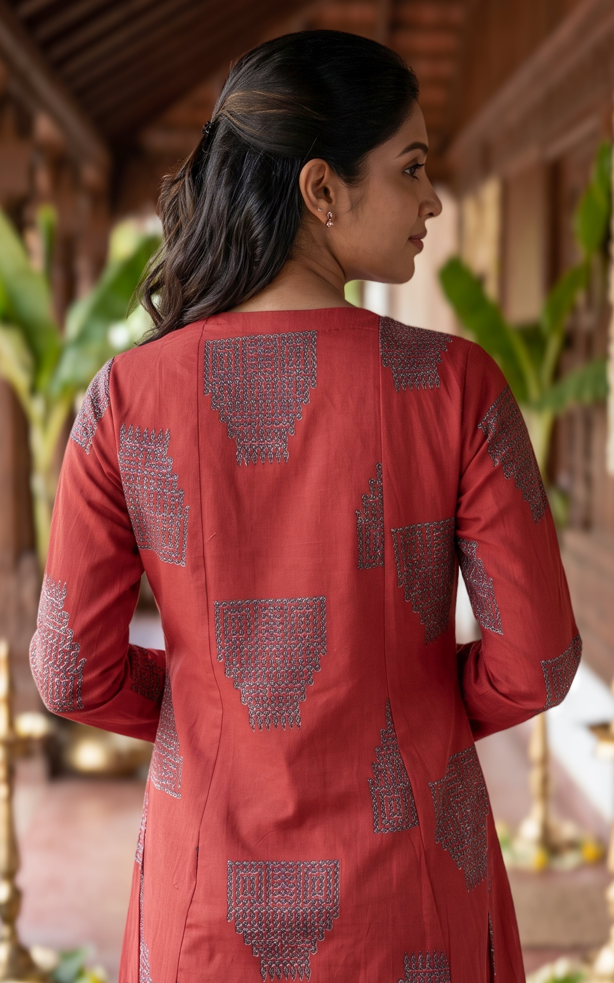 Yoshika Brick Red (Kurti+Dupatta)
