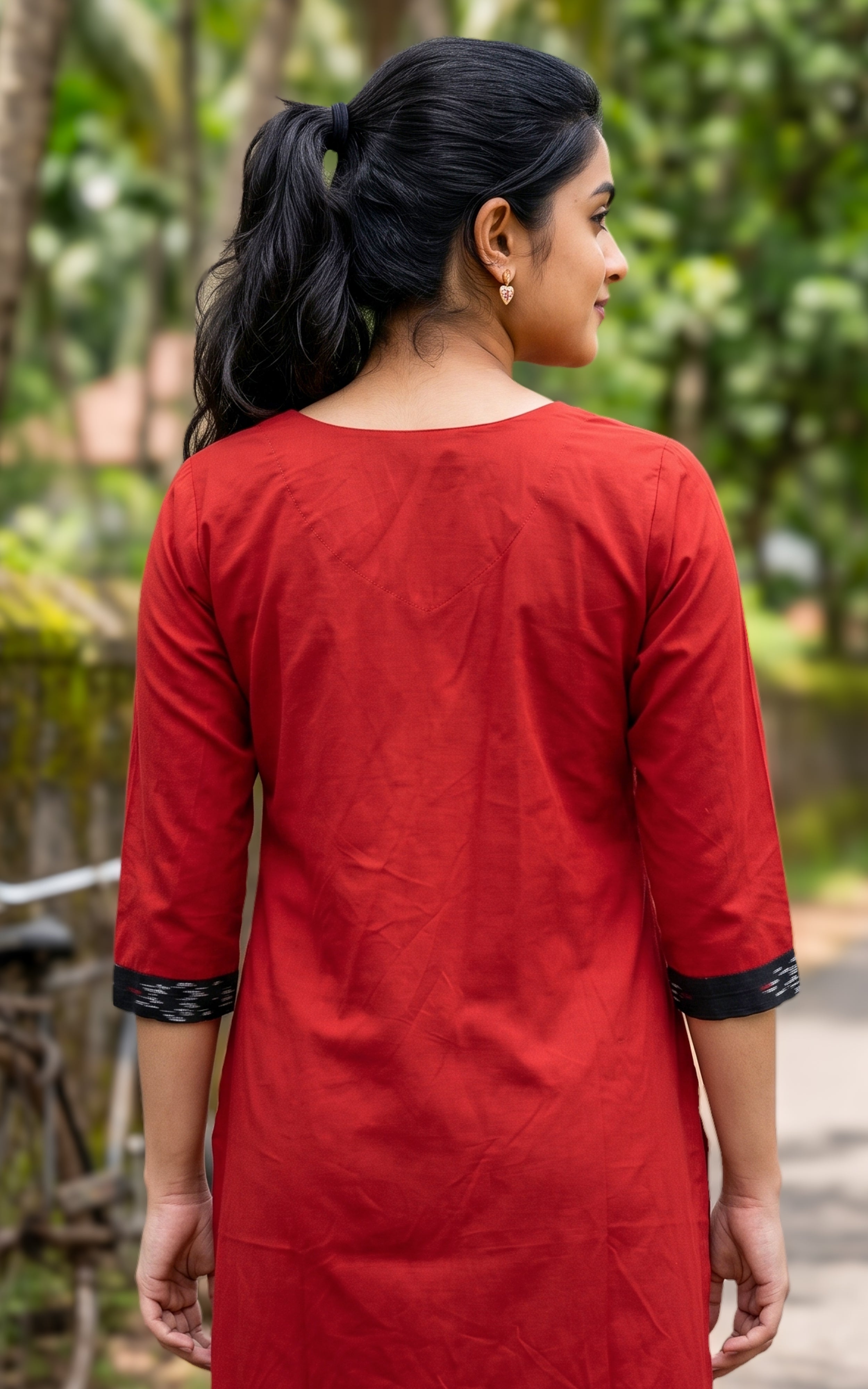 Brick Red Cotton Kurti Set with Straight Fit Pant for Women