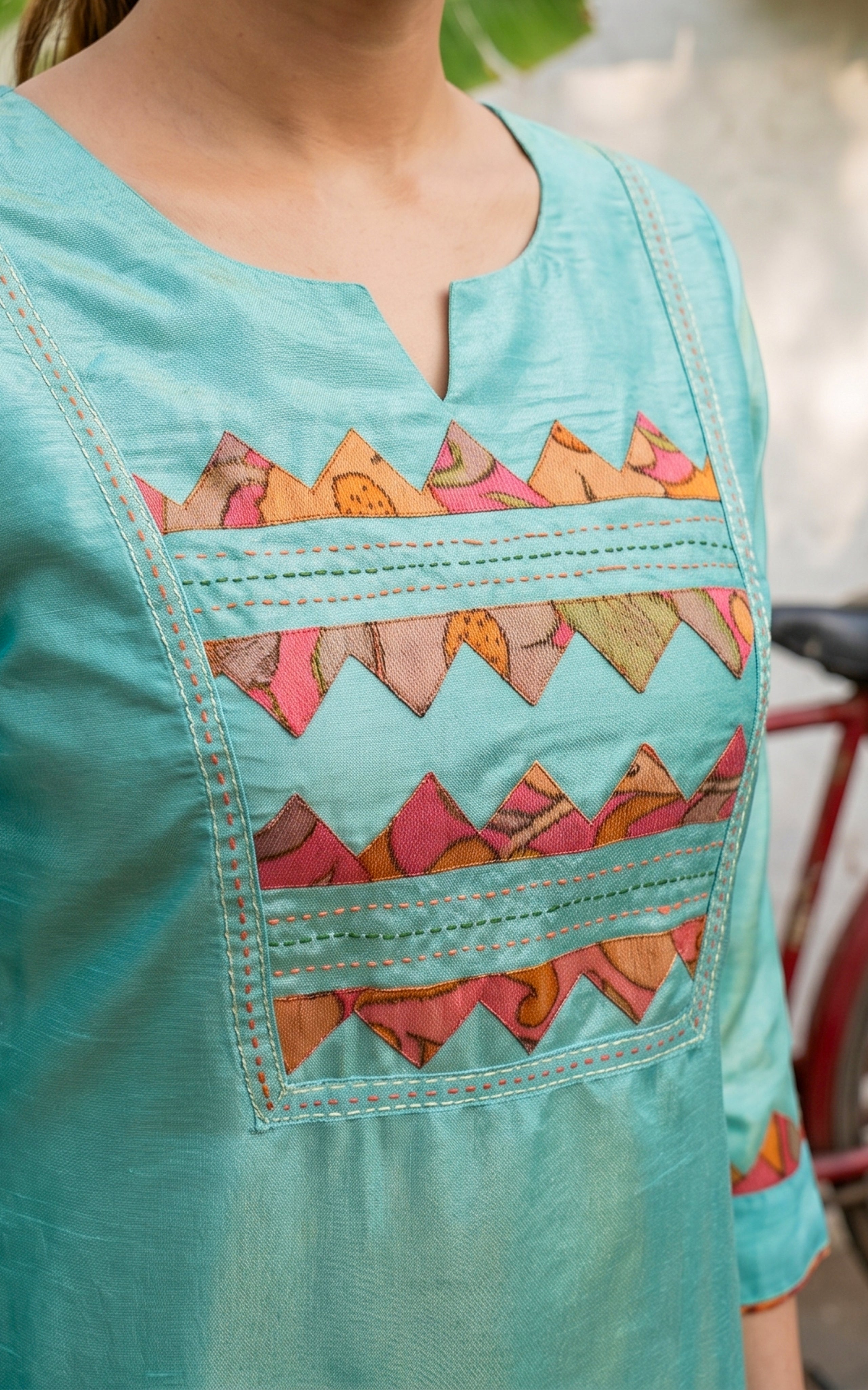 Simple Aqua Green Art Silk Kurti For Women