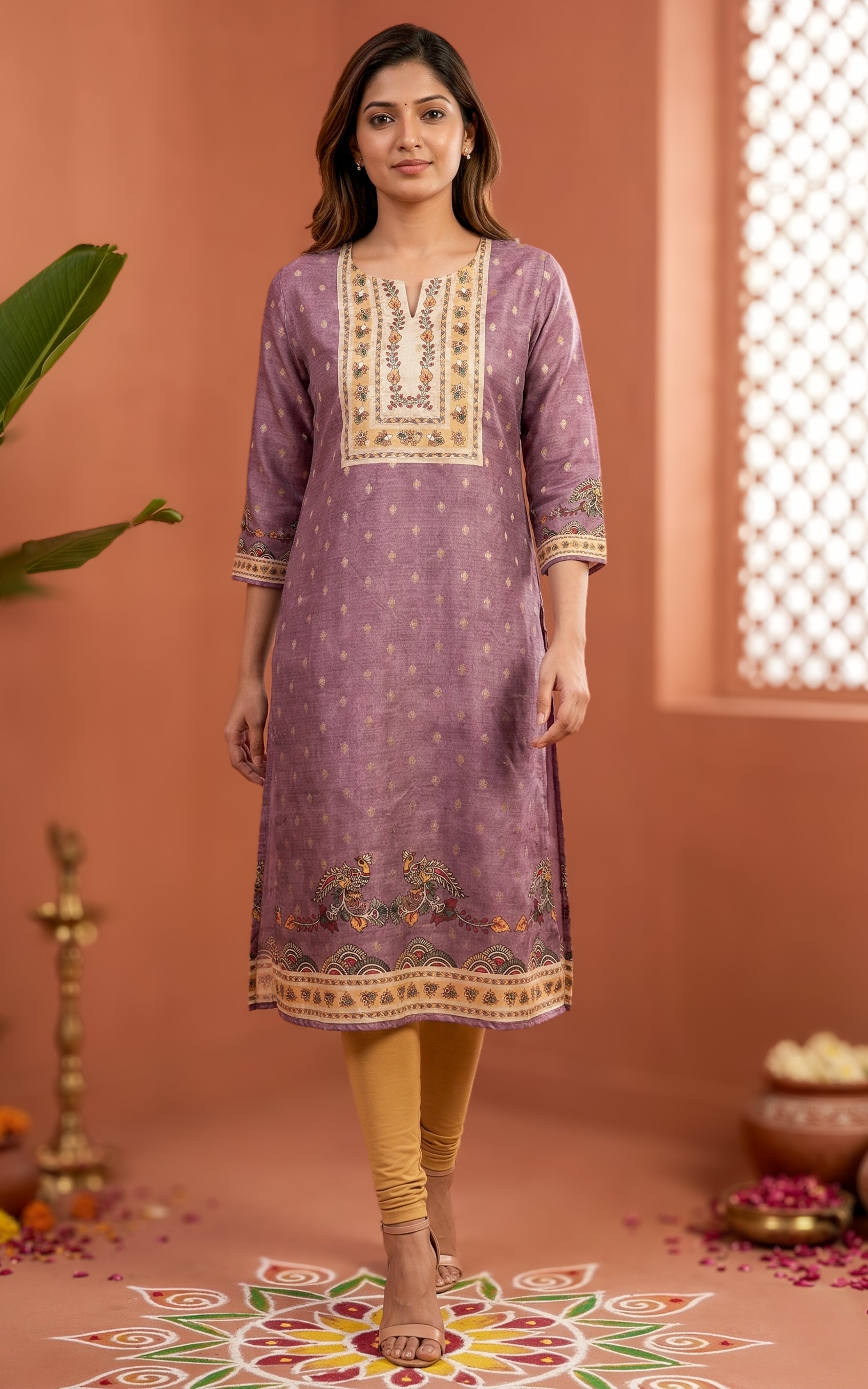 Instore – Dusty Lavender Rincy Kurti for Women – Art Silk – Festive Ethnic Wear