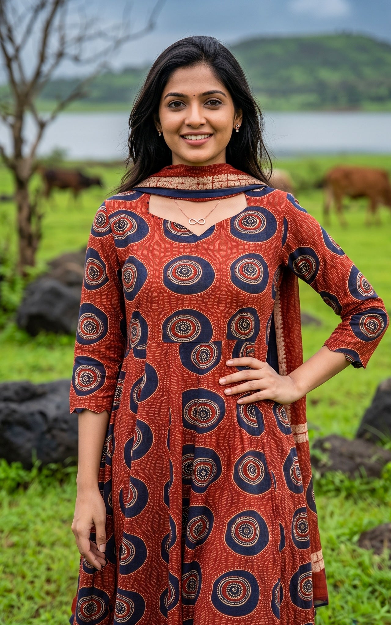 Maroon Cotton Casual Wear Kurti Dupatta for Women