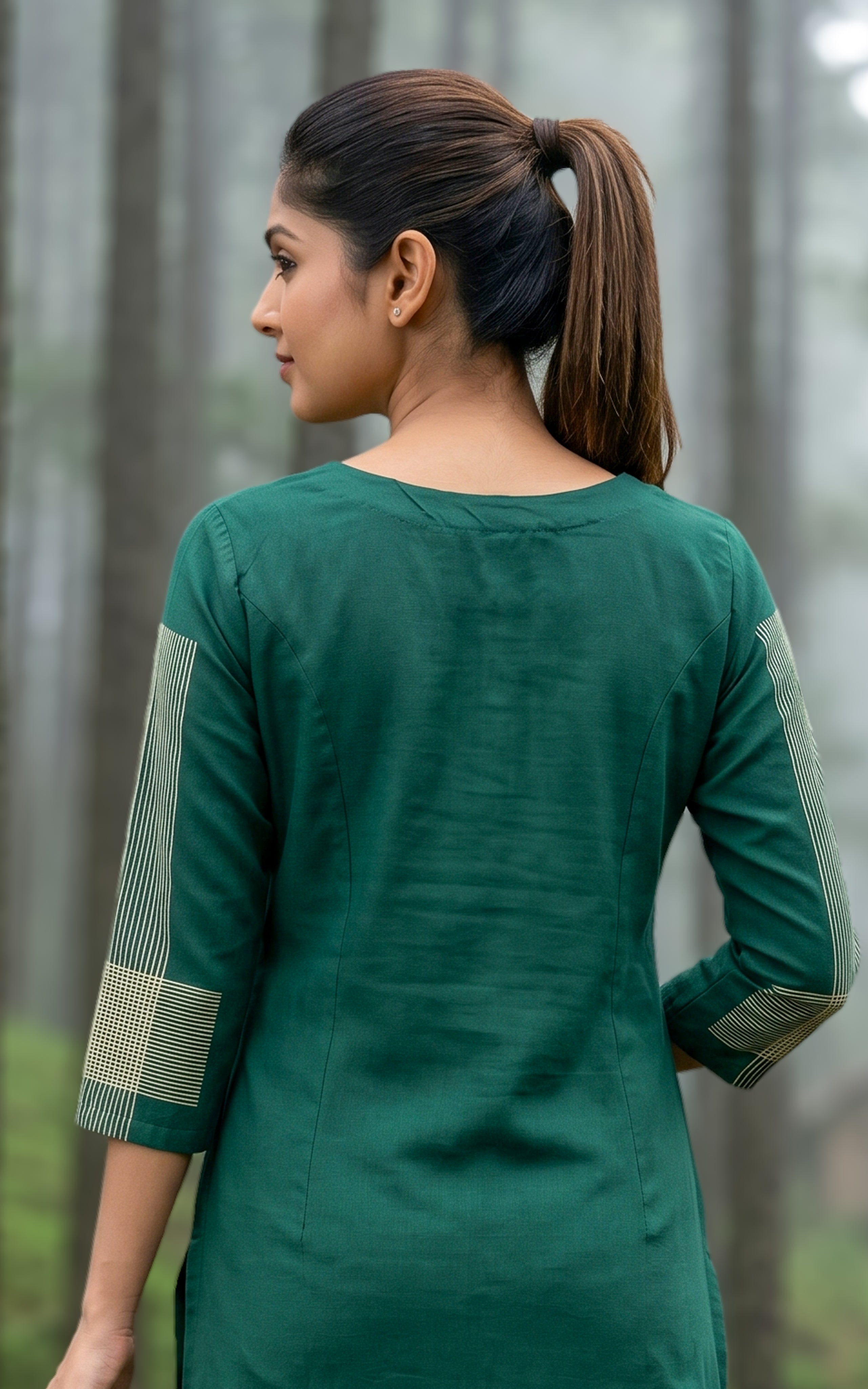 Instore – Green Handblock Printed Cotton A-Line Kurti with Dupatta for Women – Ethnic Wear