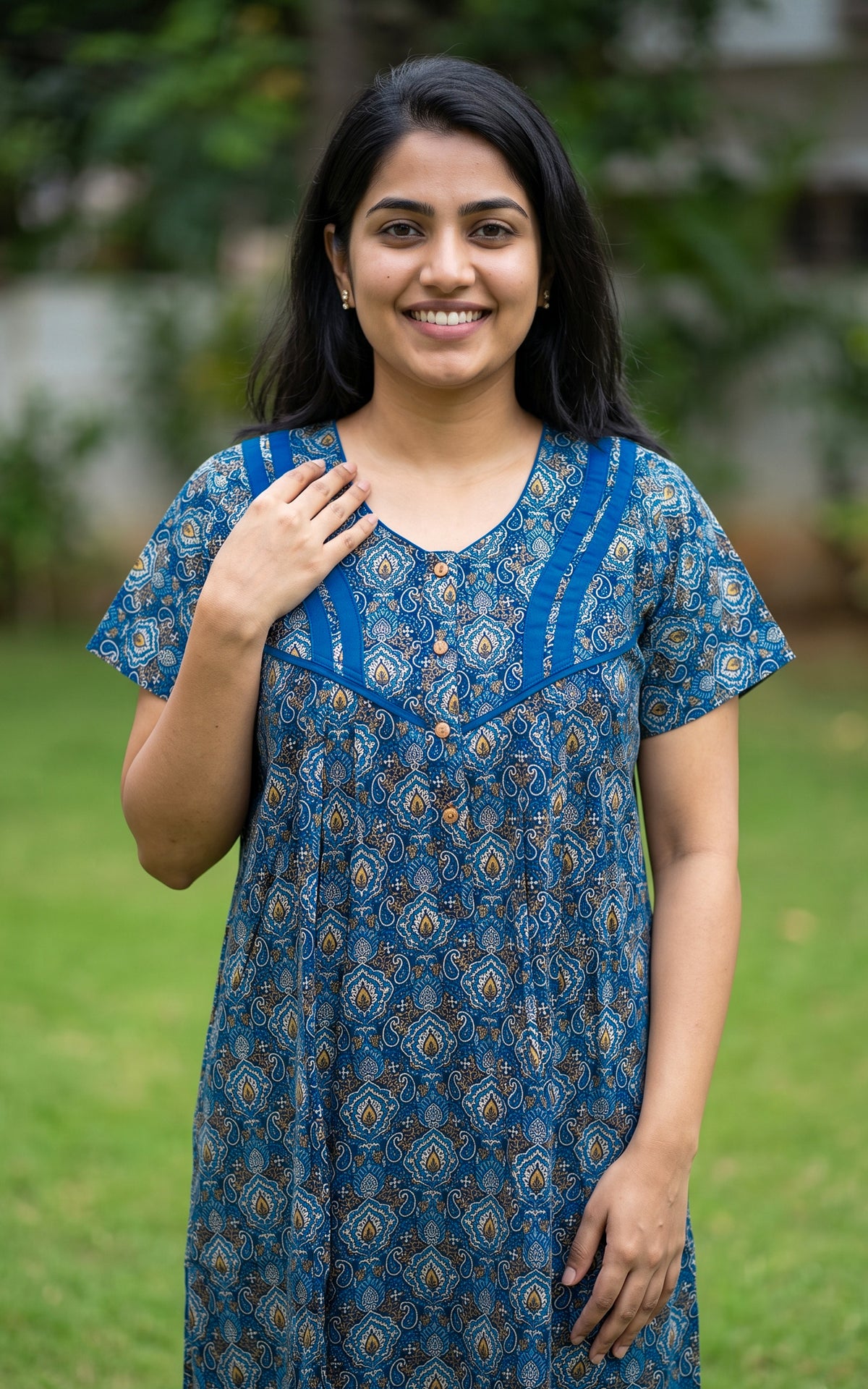 Instore – Blue Cotton Straight Fit Nighty for Women – Cotton – Printed – Ethnic Wear