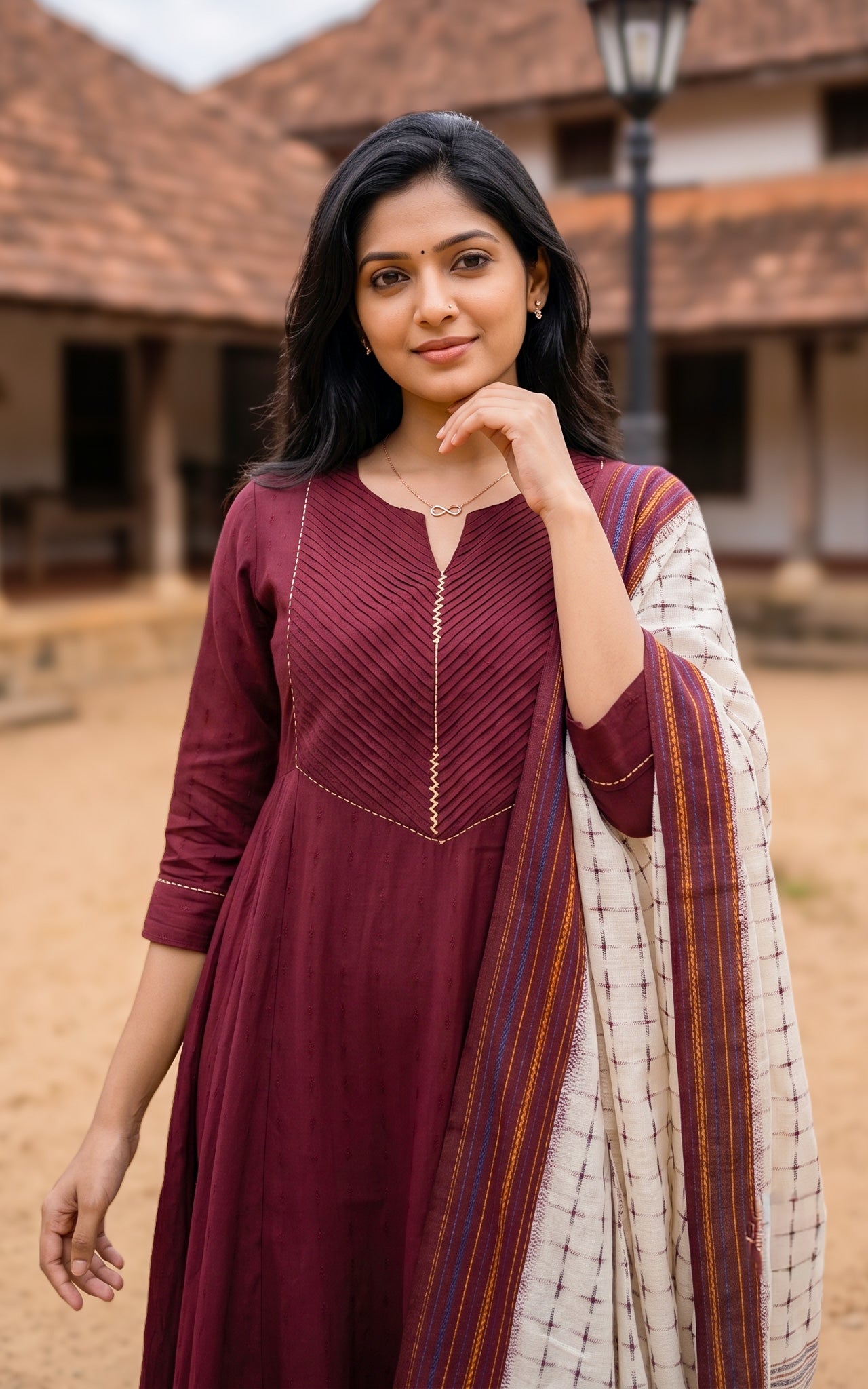 Maroon Art Silk Traditional Kurti Dupatta for Women