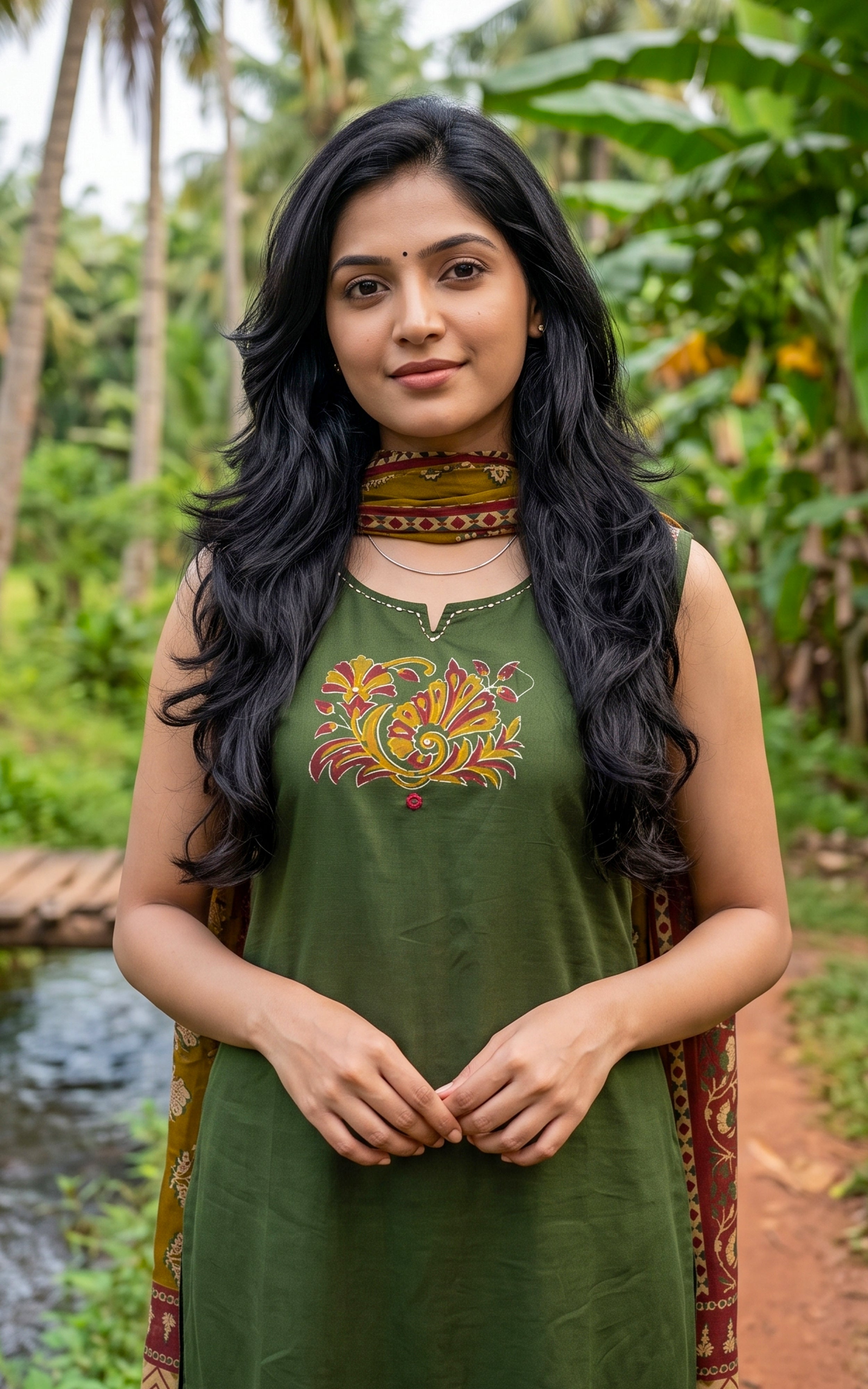 Mehandi Green Cotton Casual Wear Kurti Set for Women