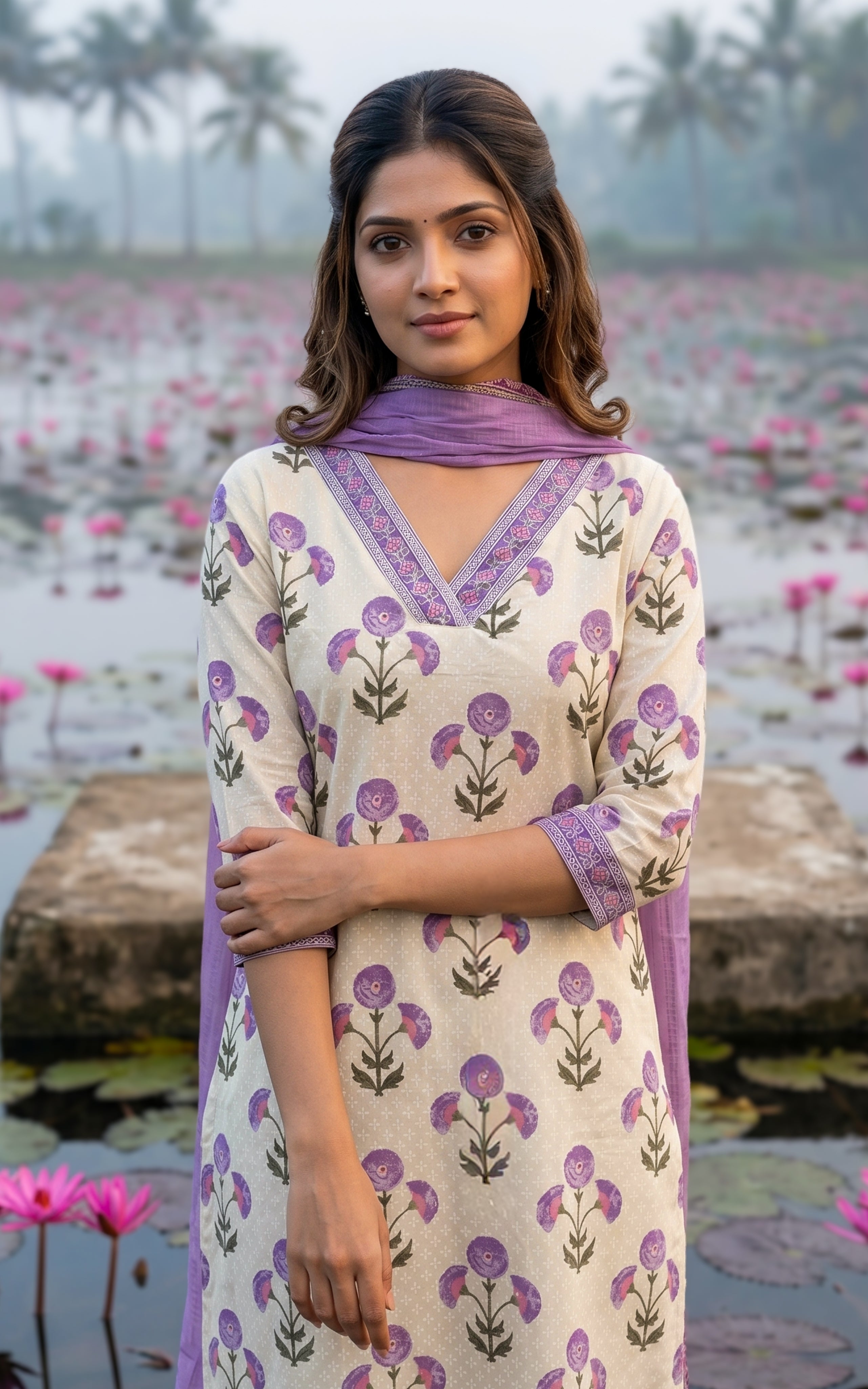 Instore-Venuka (Kurti+Dupatta)-Cotton-straight cut -Dupatta -cream-Summer collection-Daily wear-office wear-college wear-ethnic wear