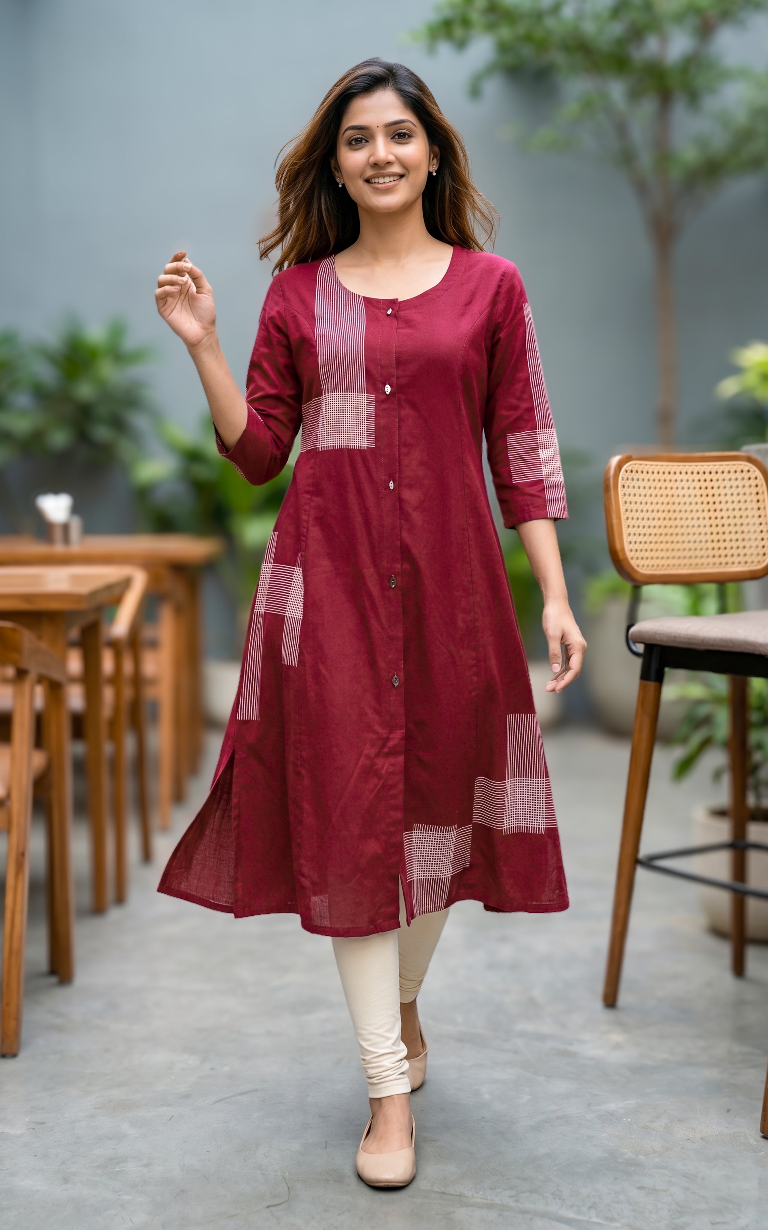 Instore – Maroon Cotton Kurti for Women – Handblock Printed – Ethnic Wear