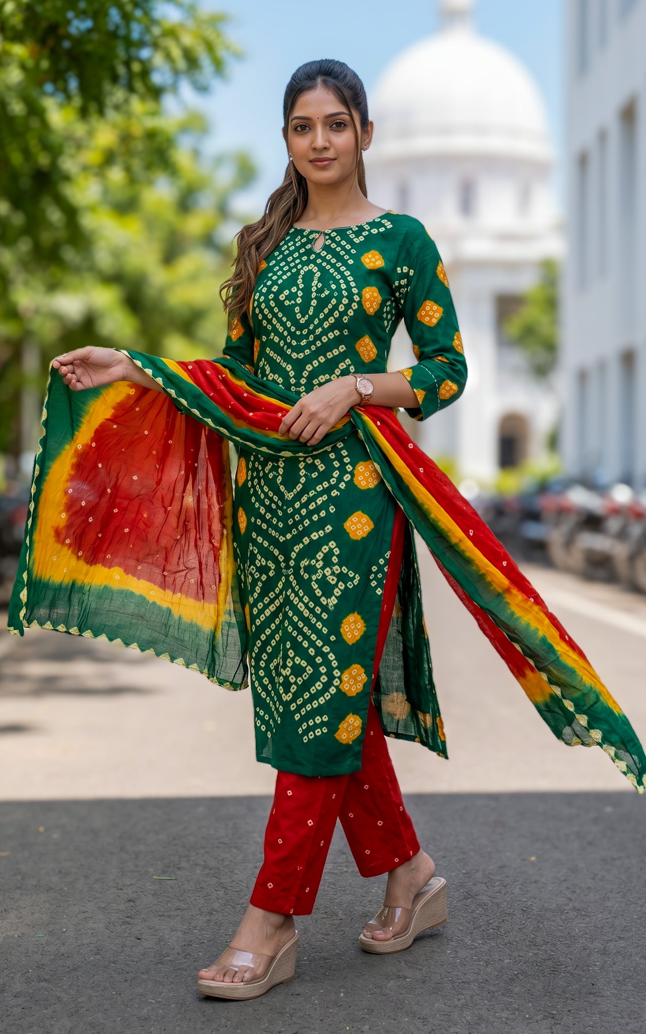 Traditional Bandhani cotton suit set for women
