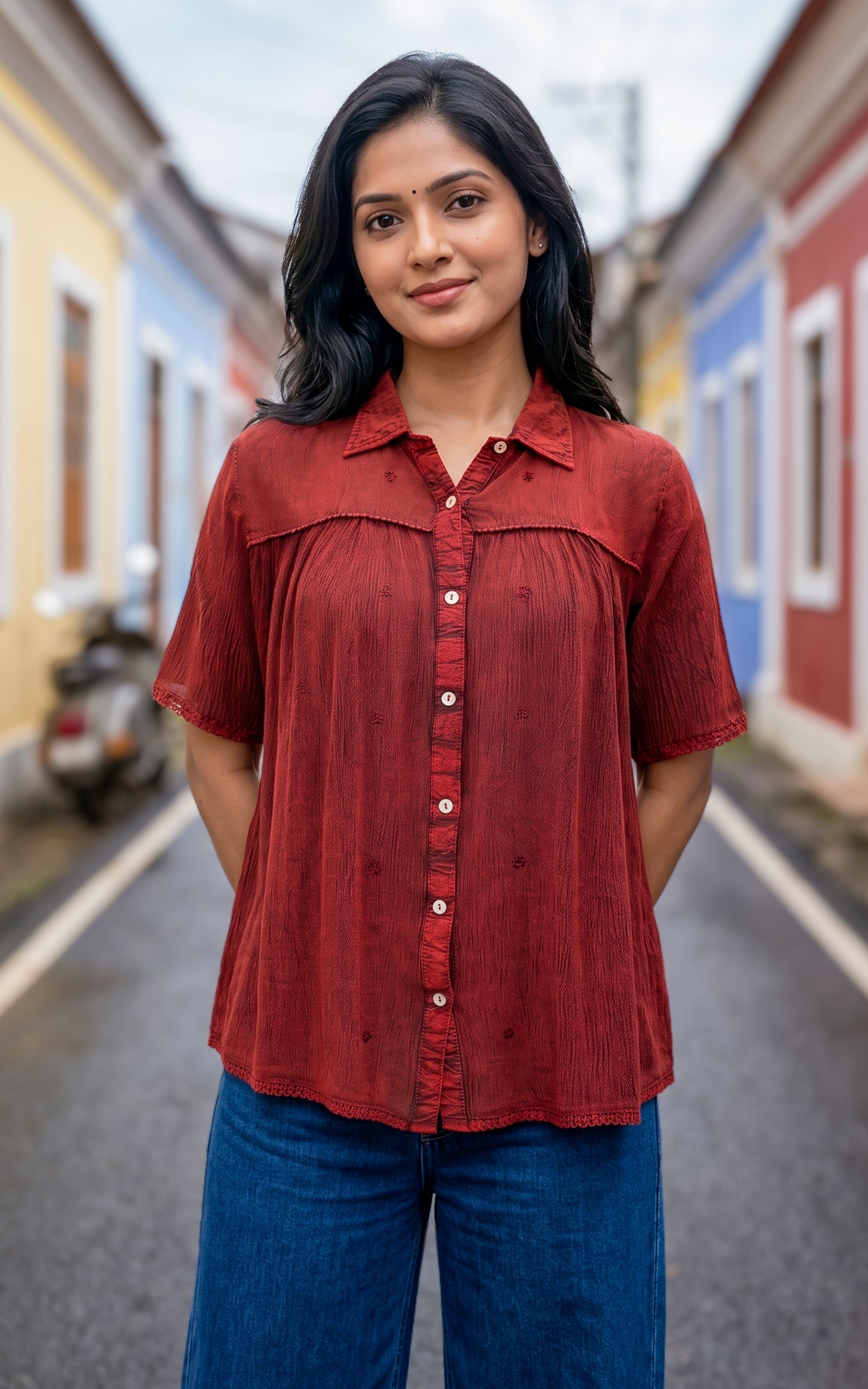 Rust viscose short top for women