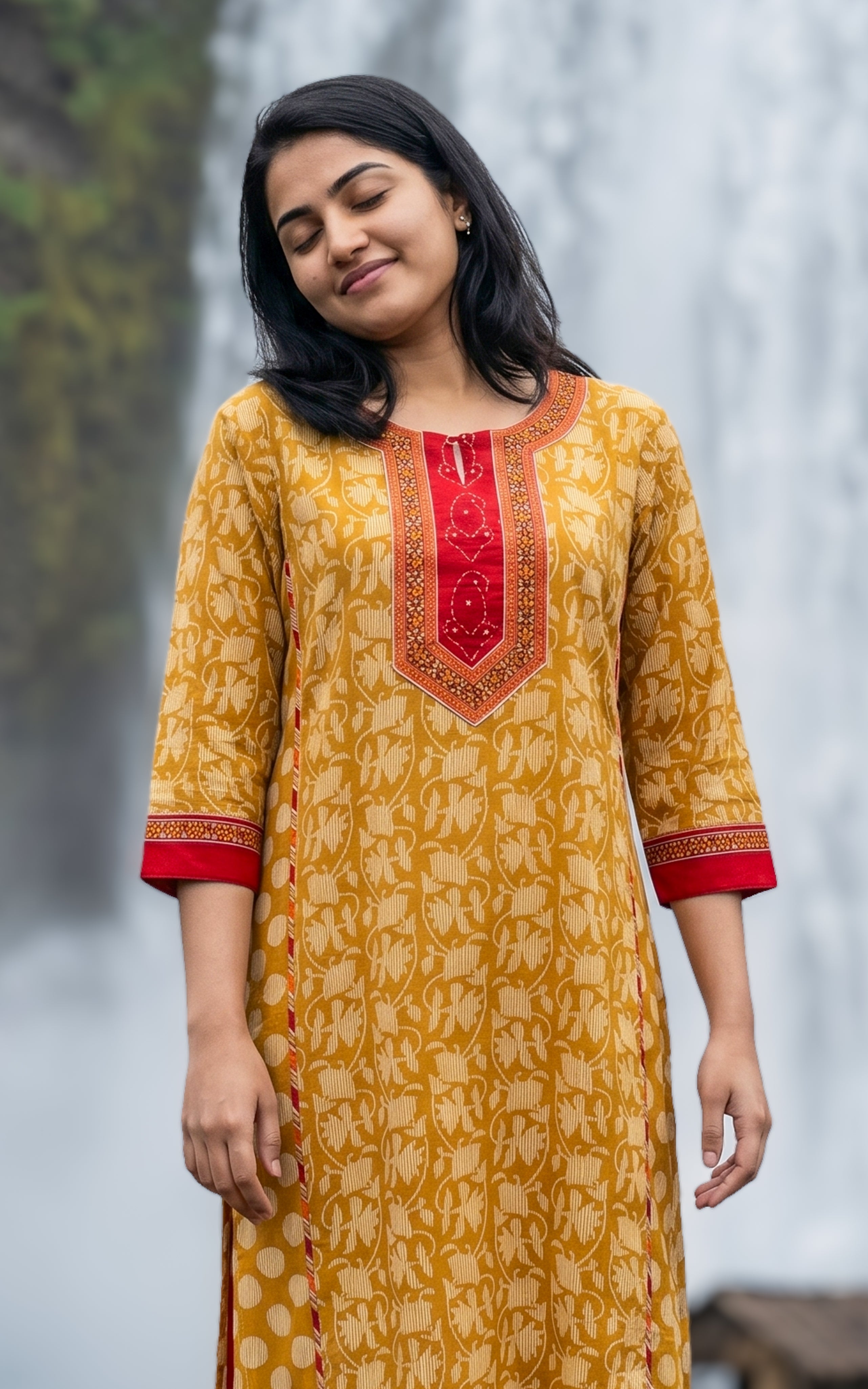 Mustard casual wear cotton kurti for women