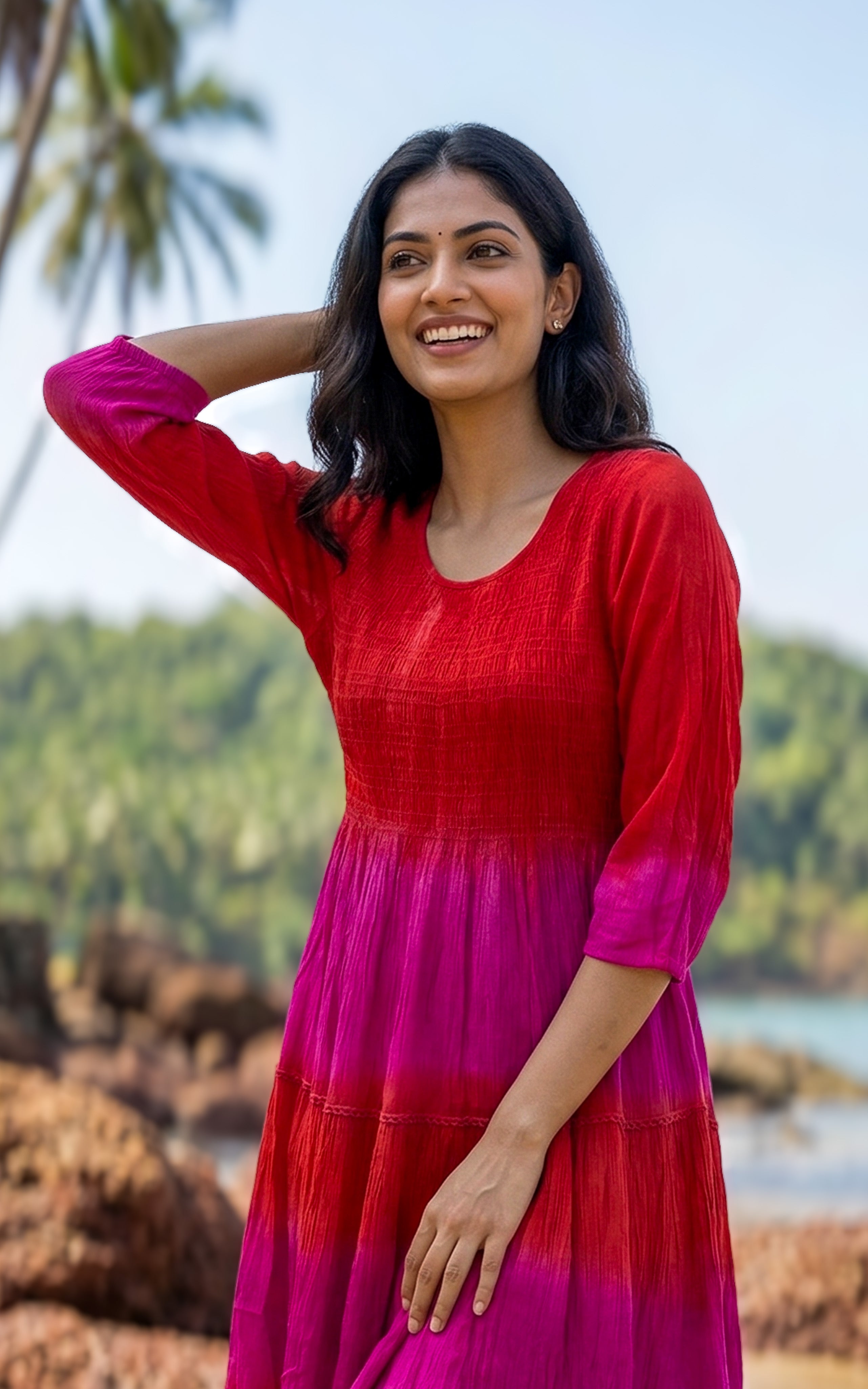 ankle-length smocked Indo Western maxi for women's