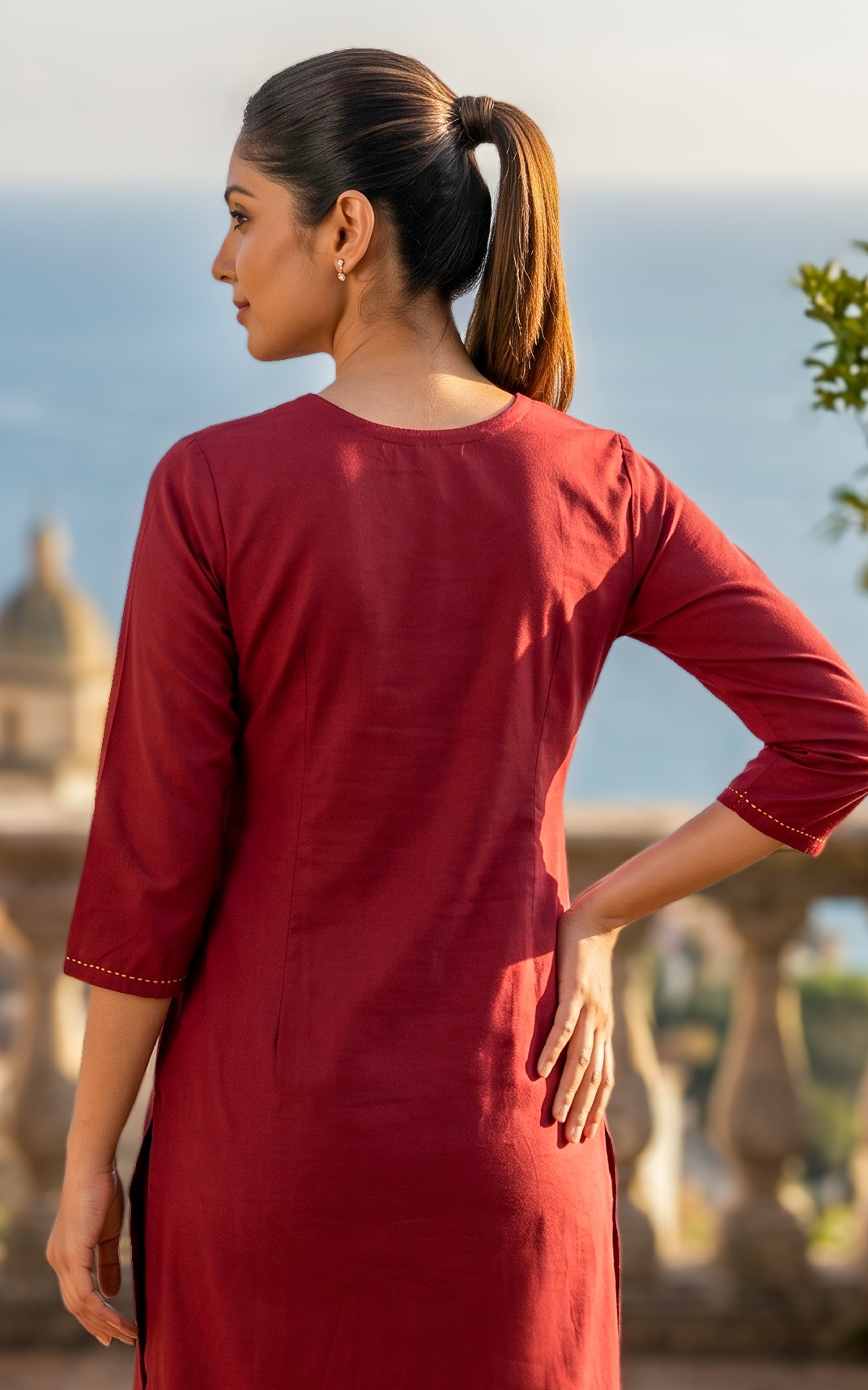 Maroon stylish straight cut kurti for women