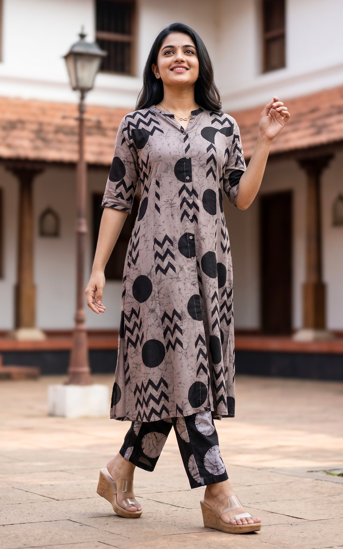 Instore – Grey Tamizhisai Kurti Set for Women – Cotton Flex – Casual Wear – Ethnic Wear