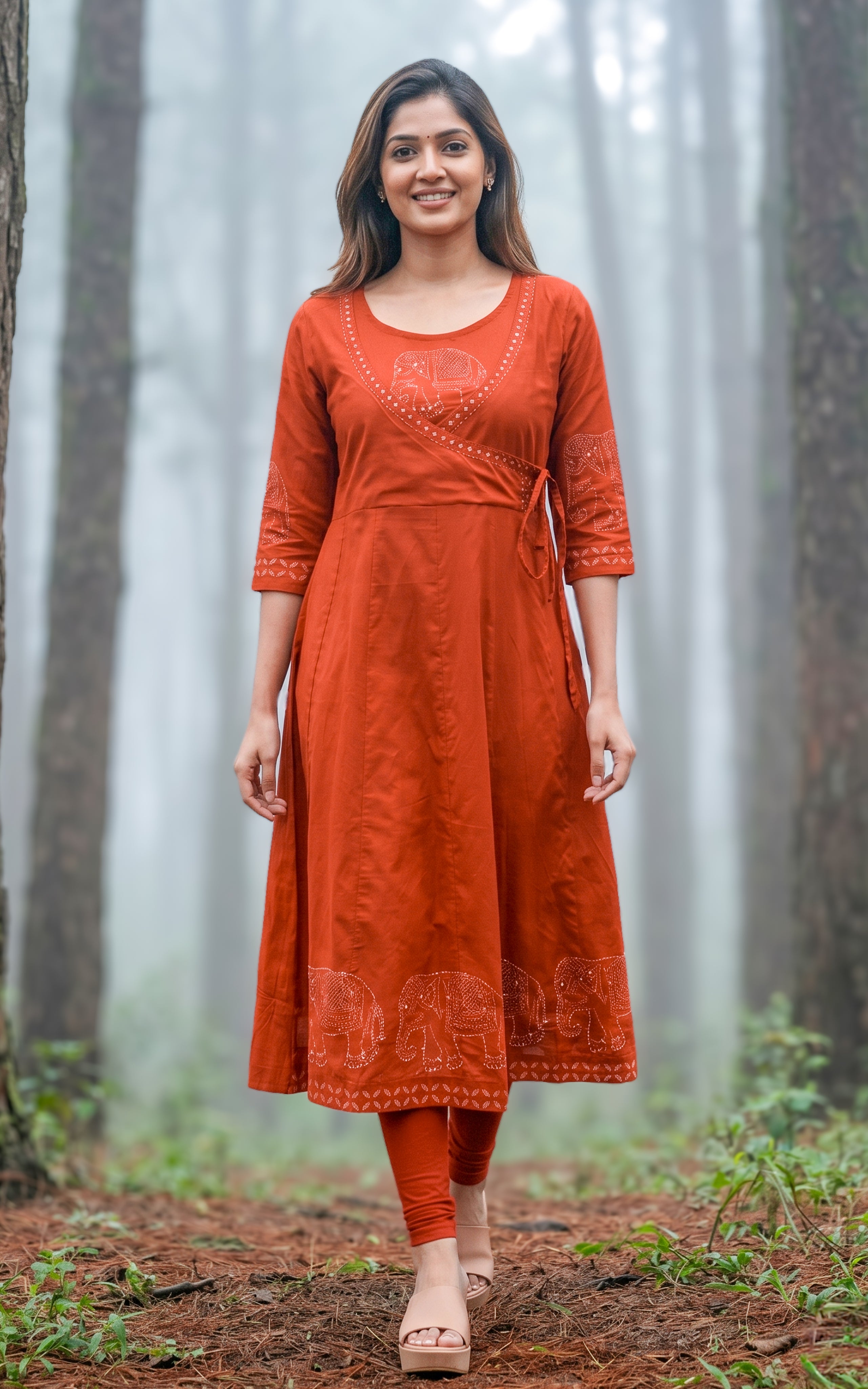 Rust cotton kurti for women