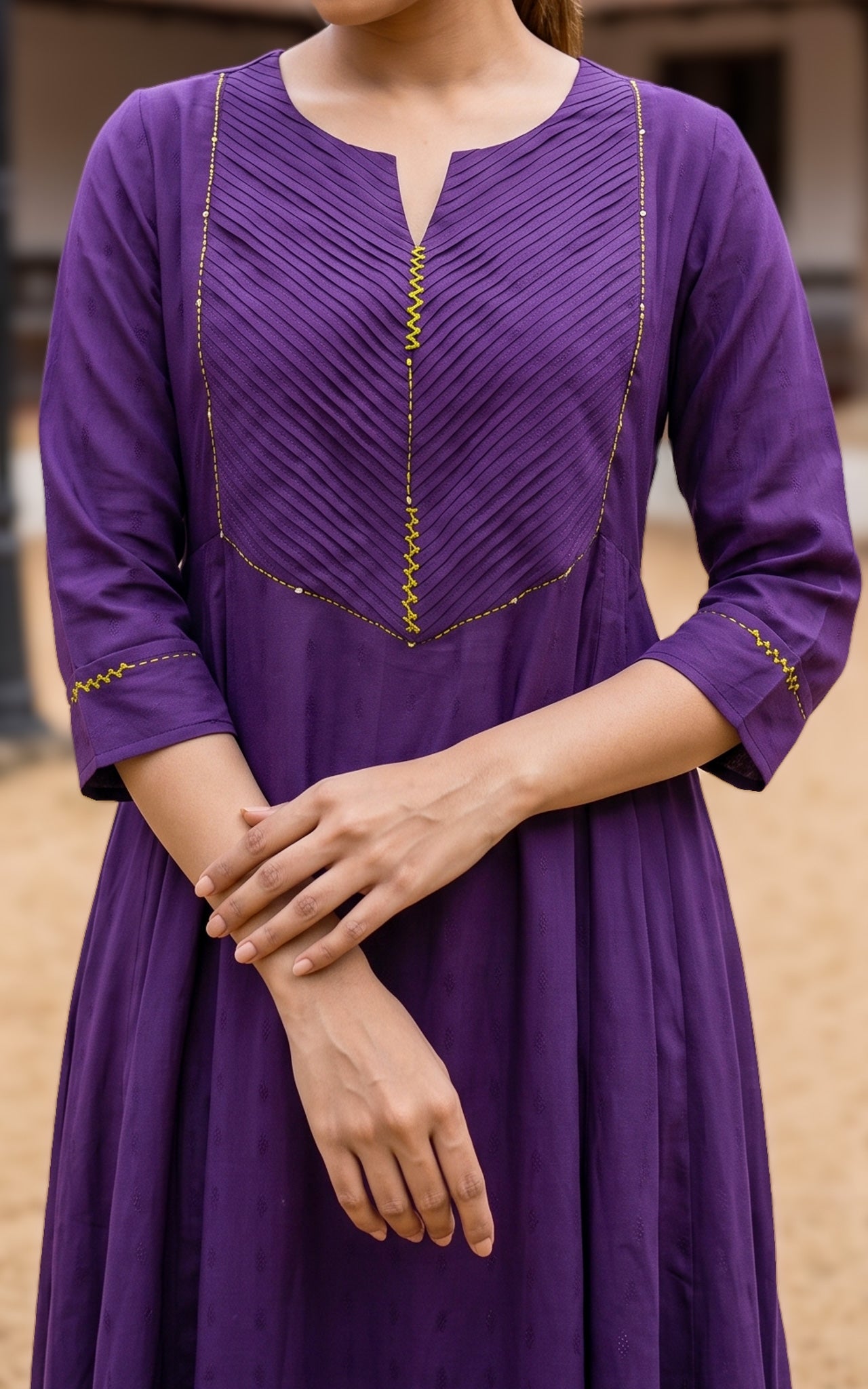 Violet and Mustard Yellow Art Silk Ethnic Wear Kurti Dupatta for Women
