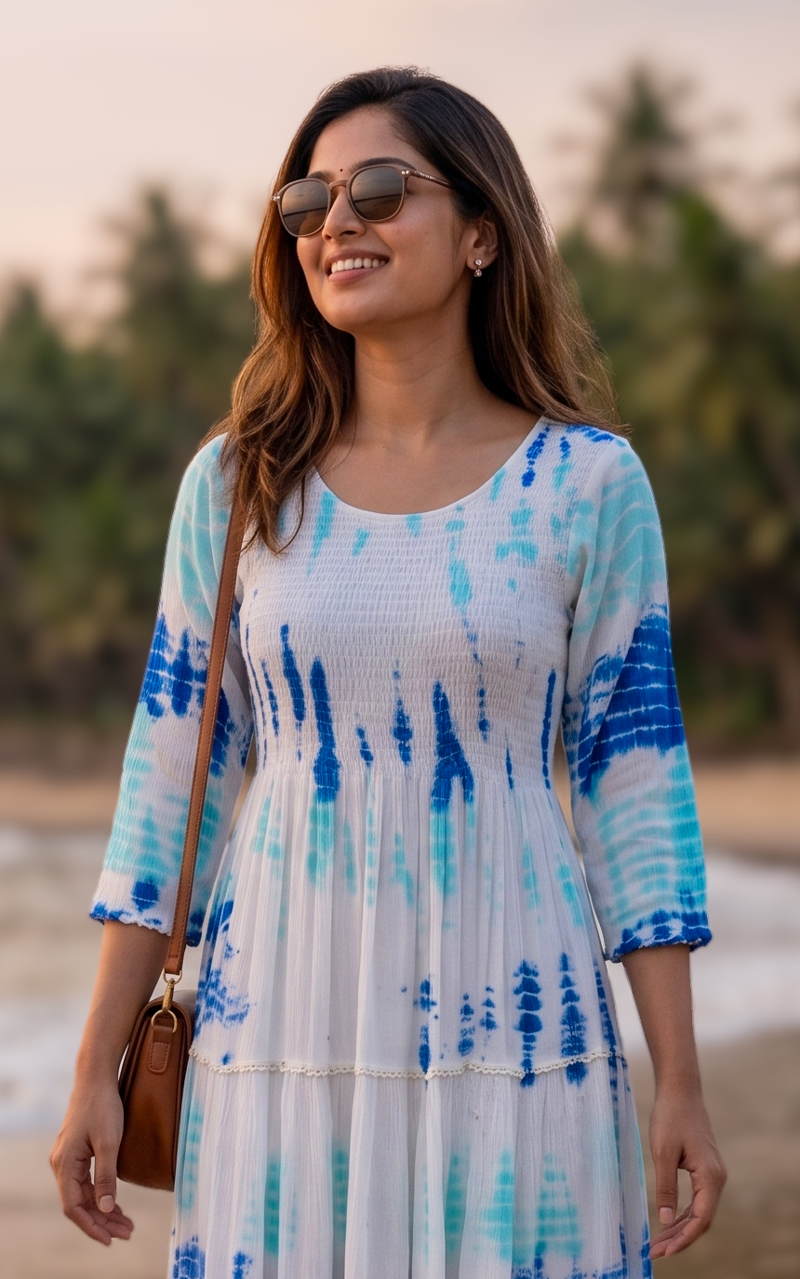 White and blue tie and dye maxi for women