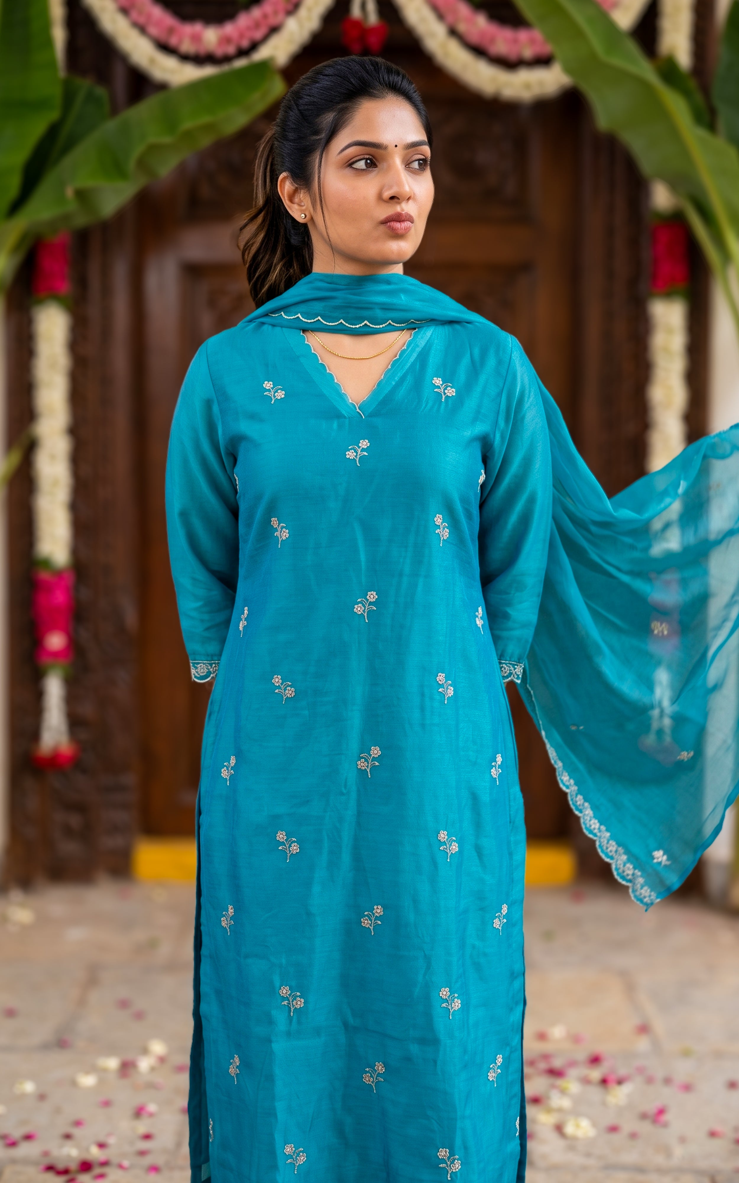 Dhuruvini Blue (Kurti+Pant+Dupatta)