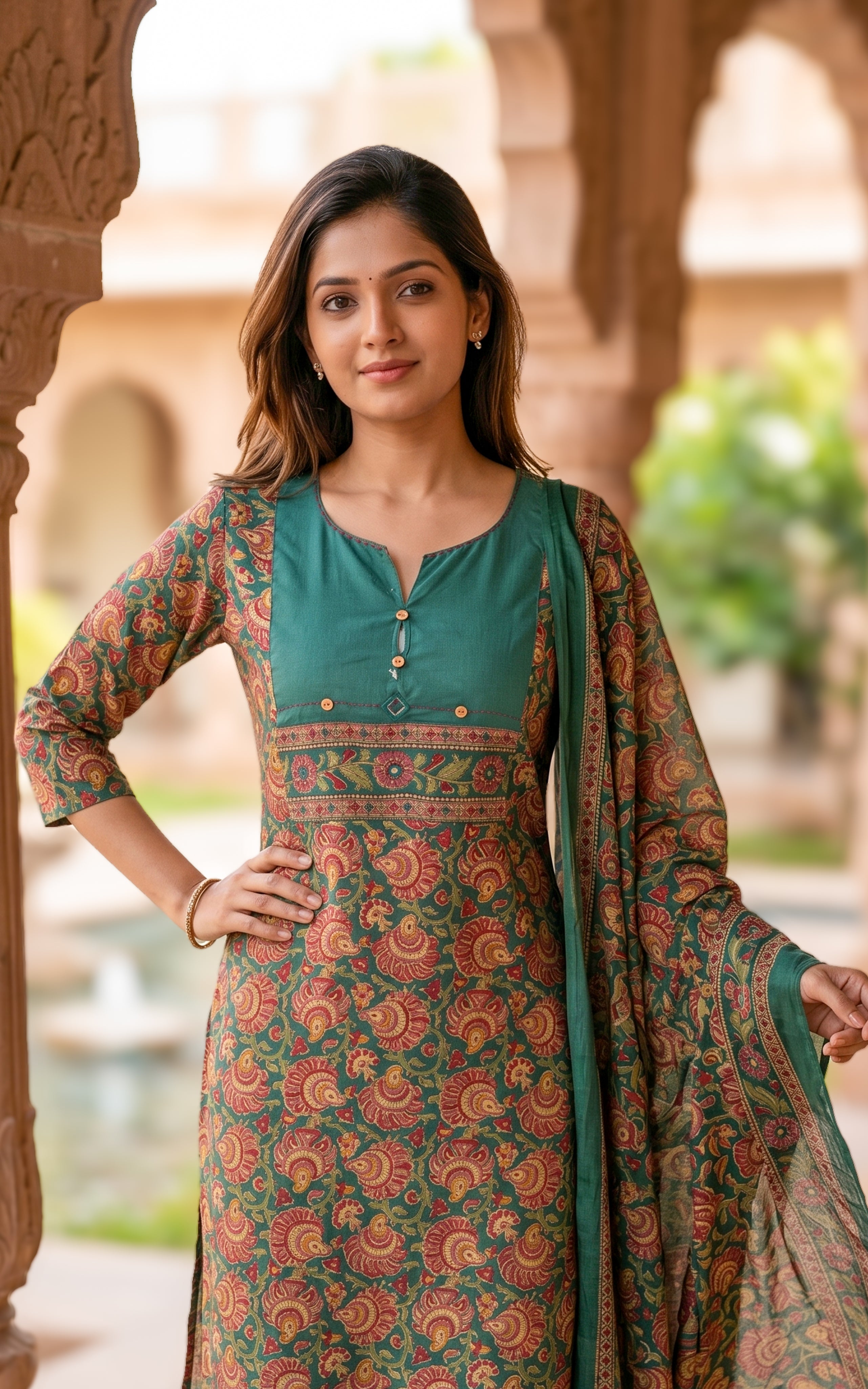 Thumbai Green (Kurti+Pant+Dupatta)