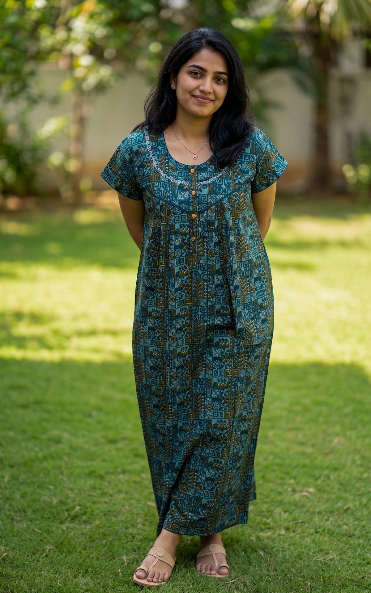Instore – Blue Cotton Straight Fit Nighty for Women – Cotton – Printed – Ethnic Wear