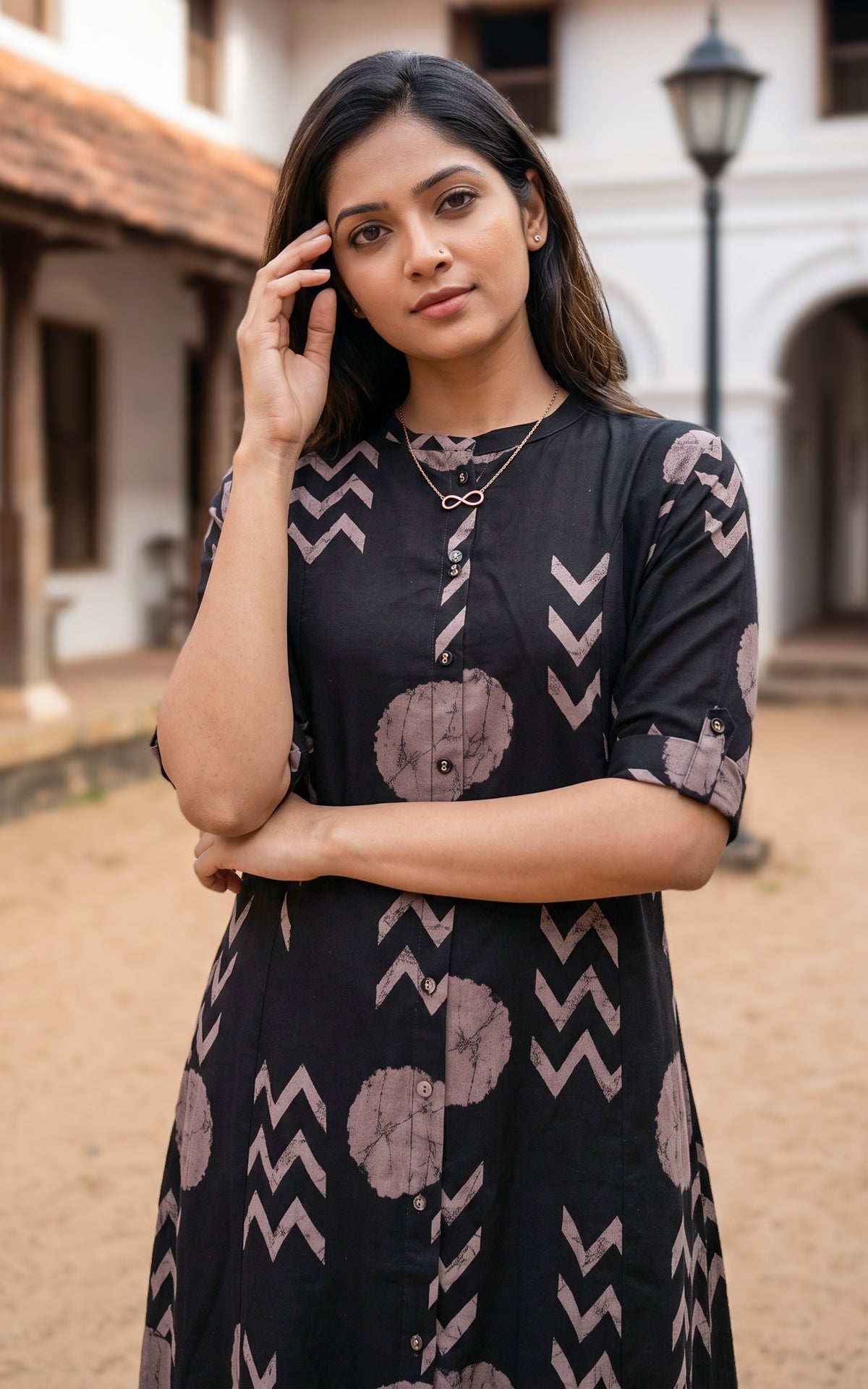 Instore – Black Tamizhisai Kurti Set for Women – Cotton Flex – Daily Wear – Ethnic Wear
