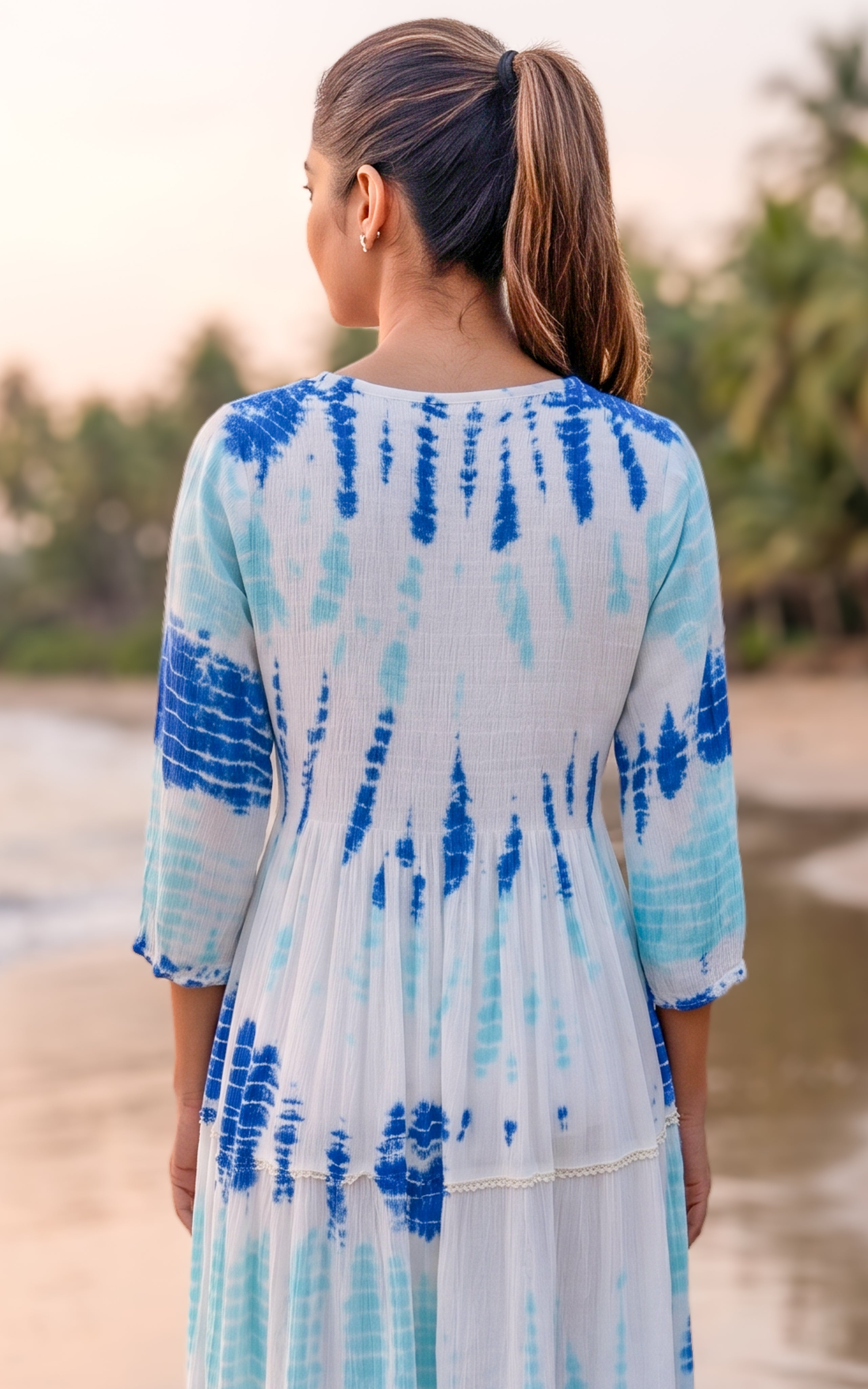 Elegant white and blue viscose maxi dress for women