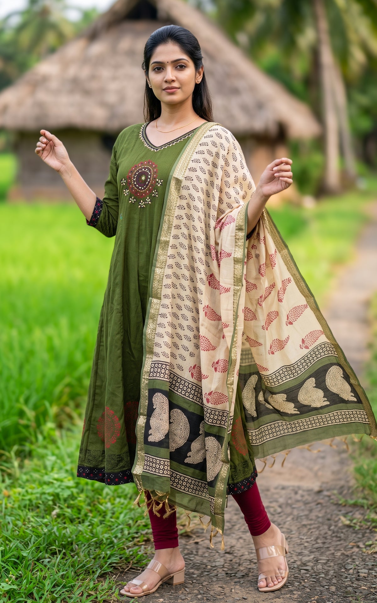 Panithuli Green (Kurti+Dupatta)