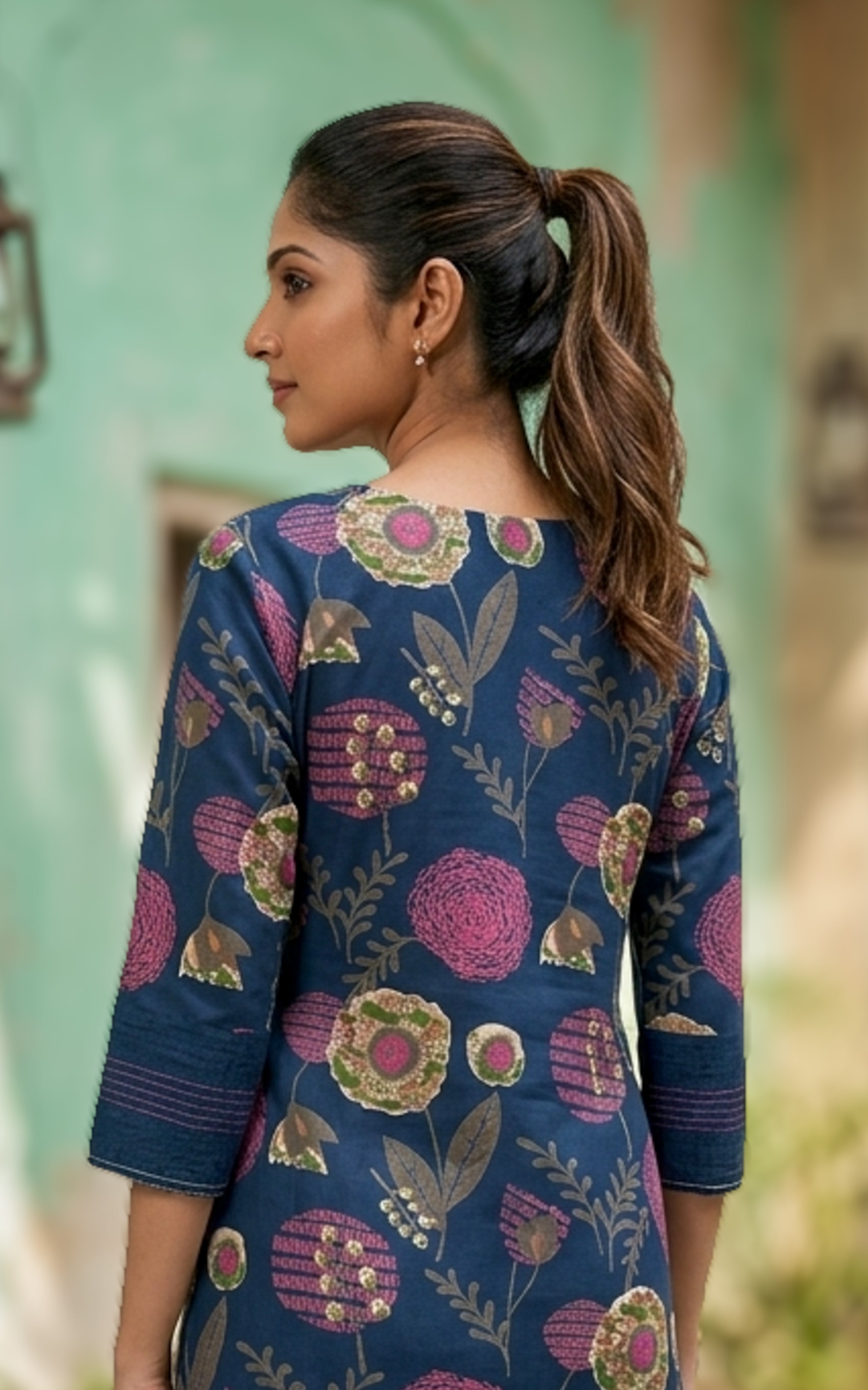 Blue daily wear cotton kurti set for women