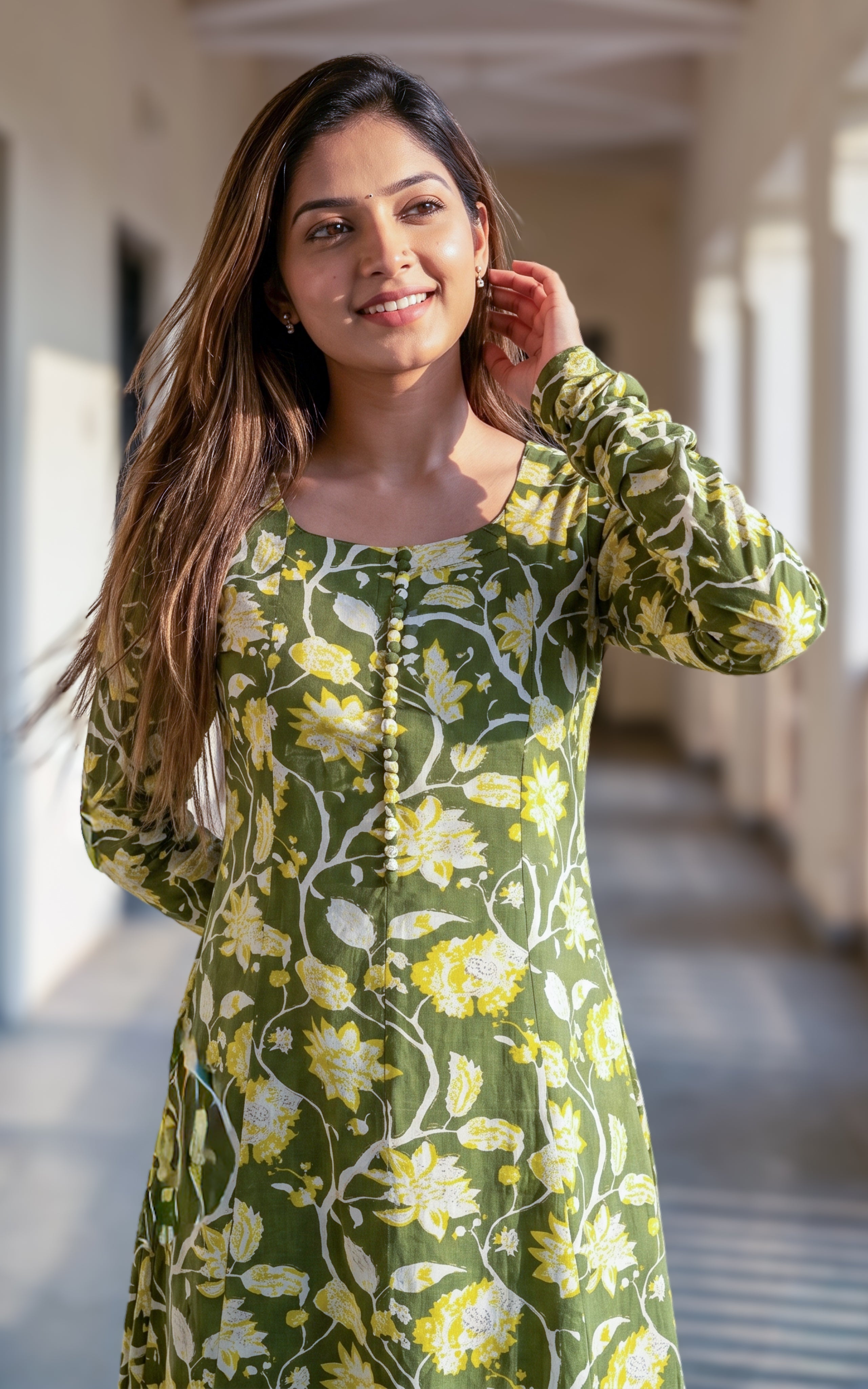 Green casual wear cotton kurti for women