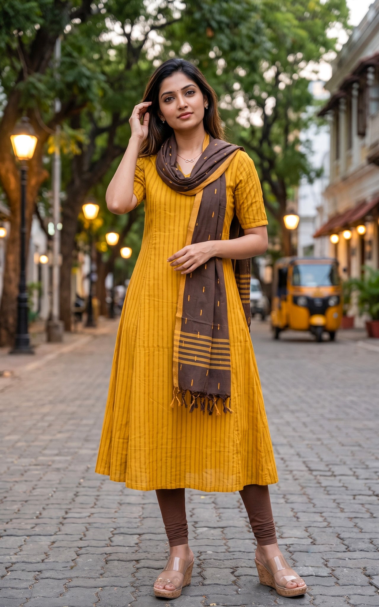 Mustard and Brown Cotton Casual Wear Kurti Dupatta for Women