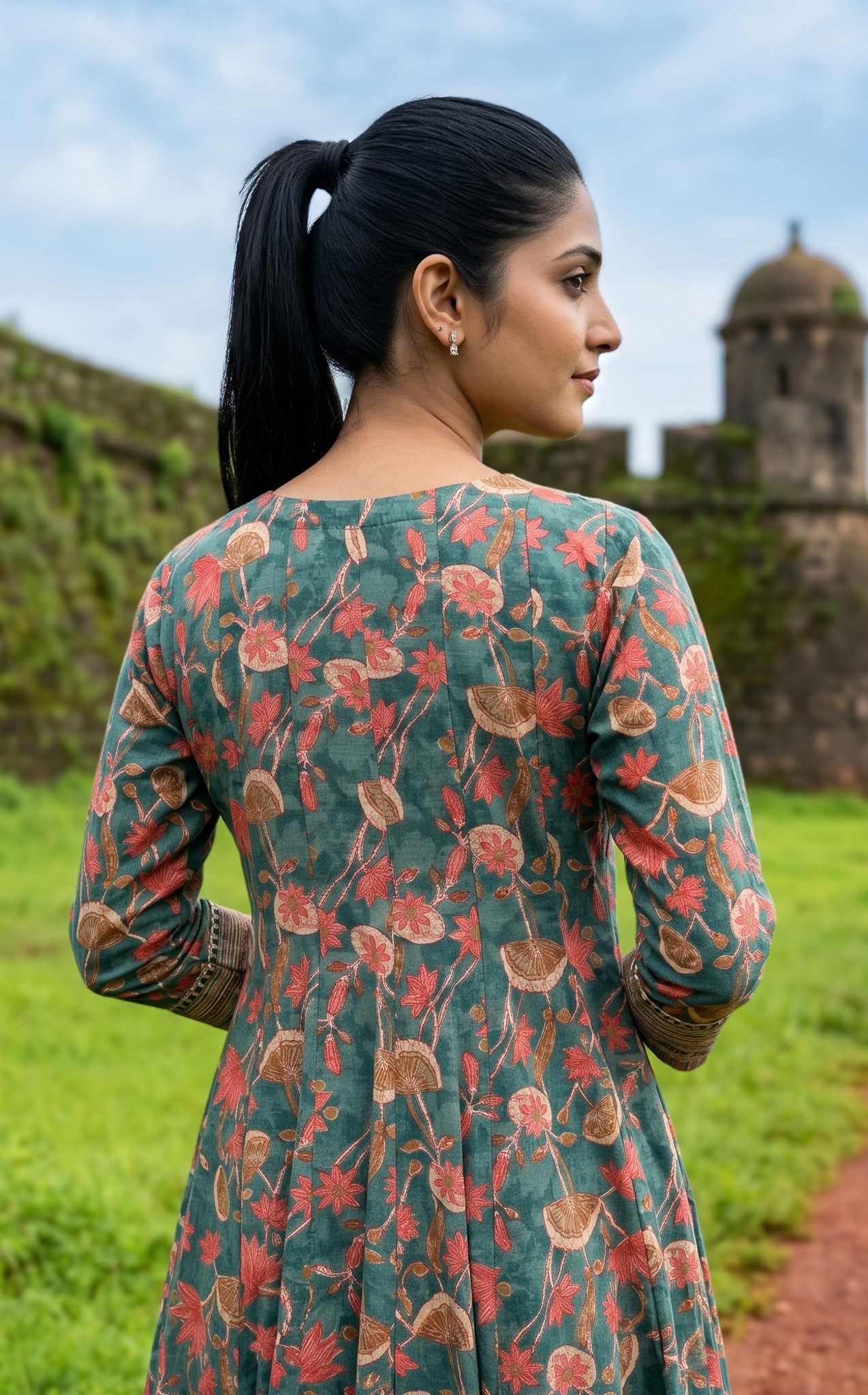 Printed cotton Anarkali with matching dupatta