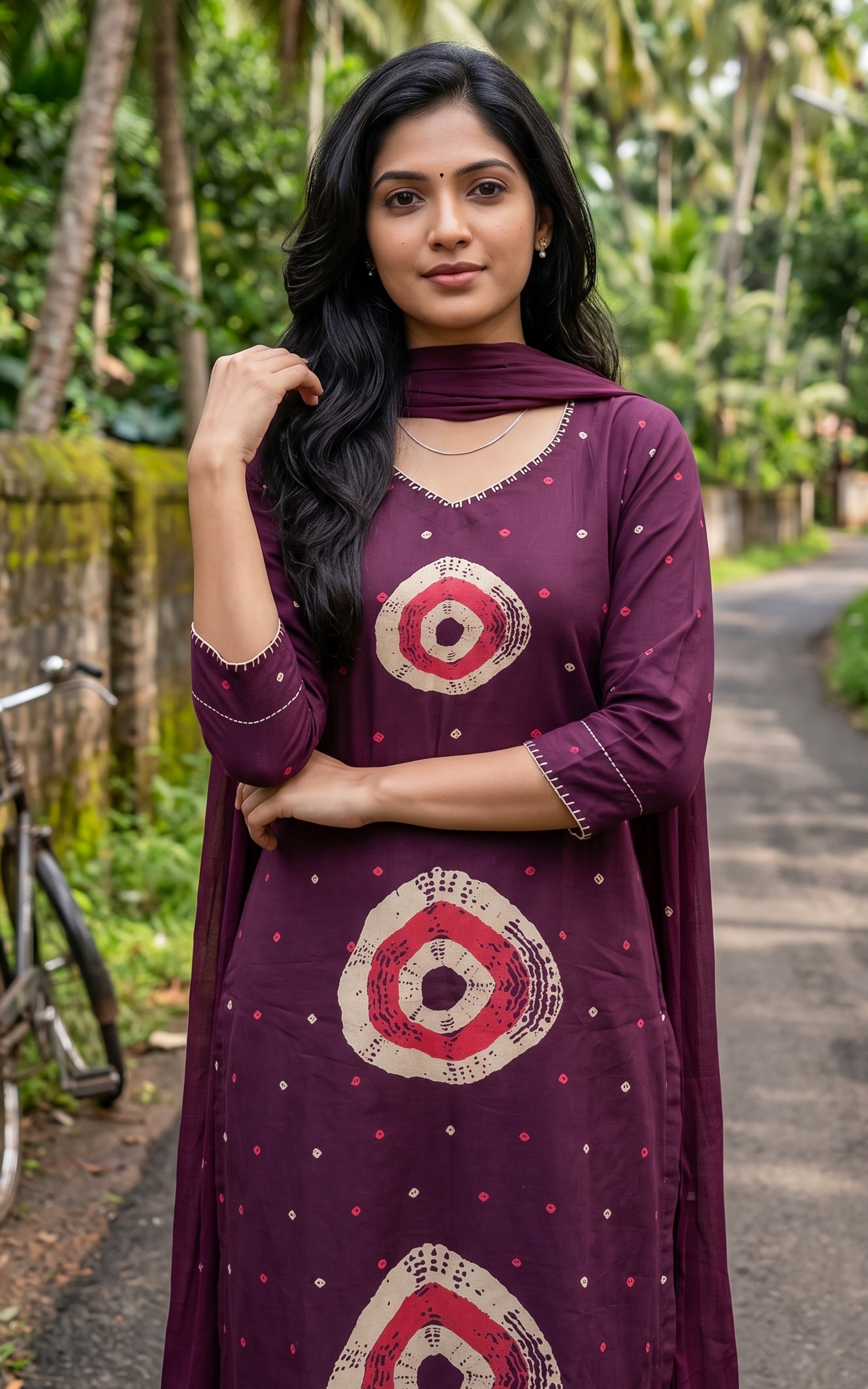 Purple Cotton Kurti Set with Dupatta for Women