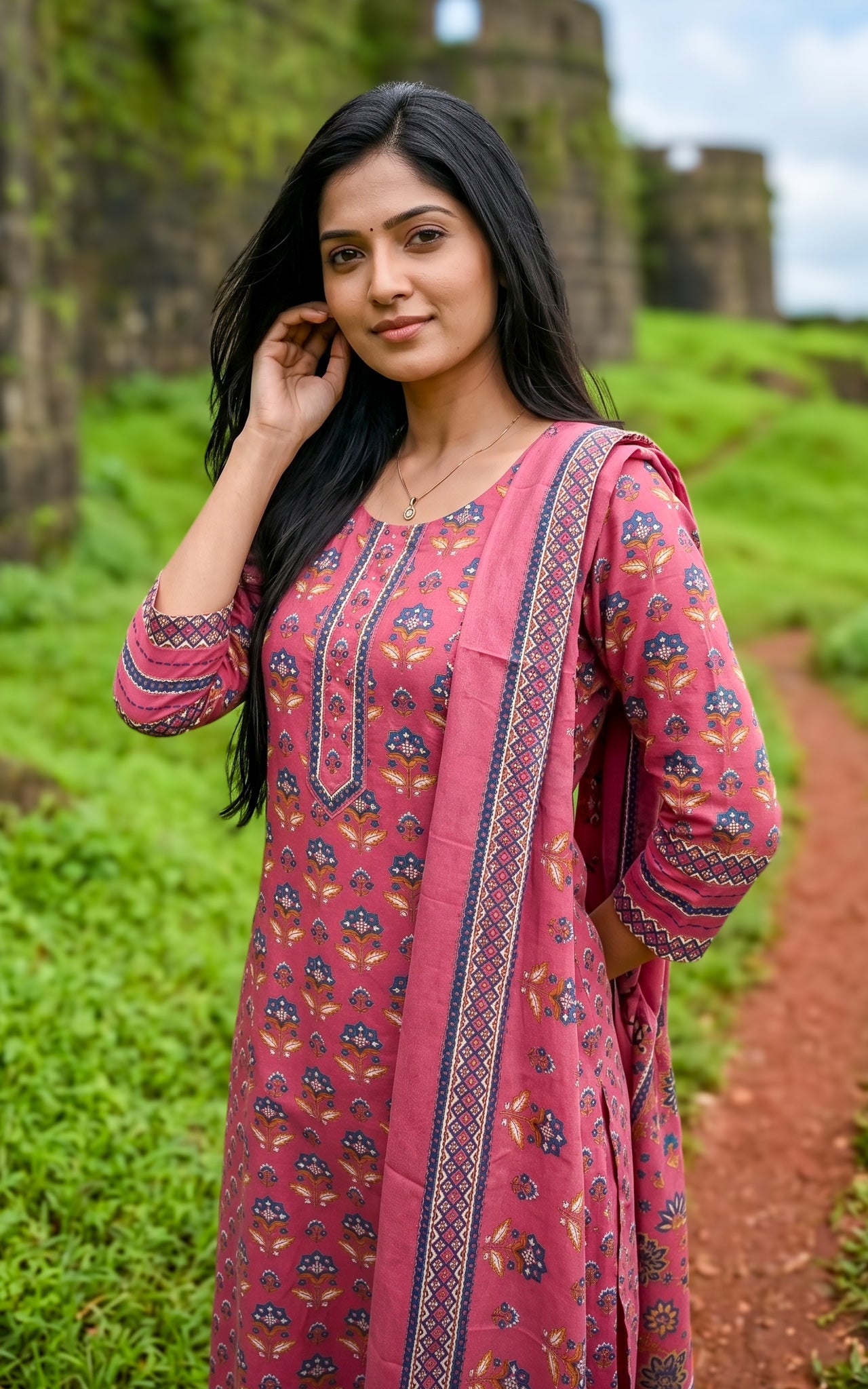Niharika Peach (Kurti+Dupatta)
