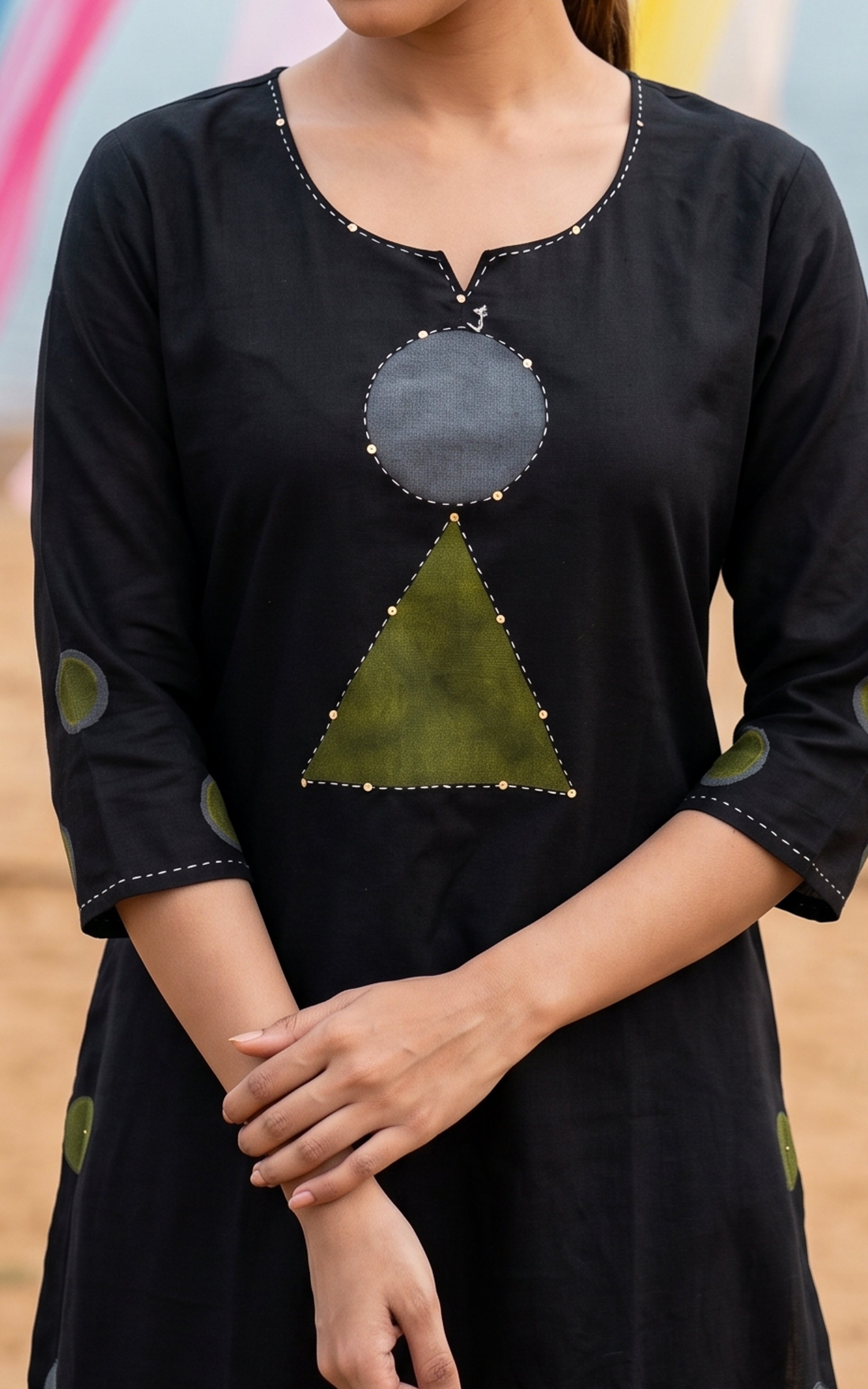 Instore – Black Hasha Handblock Kurti Set for Women – Cotton – Handblock Printed – Ethnic Wear