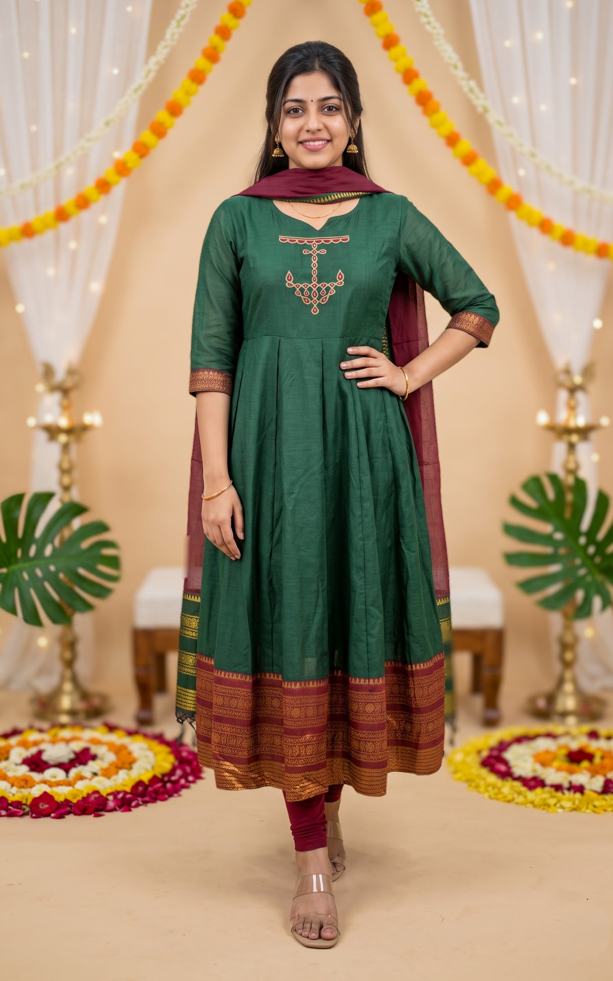 Vintage Vizha Kolam E (Kurti+Dupatta)