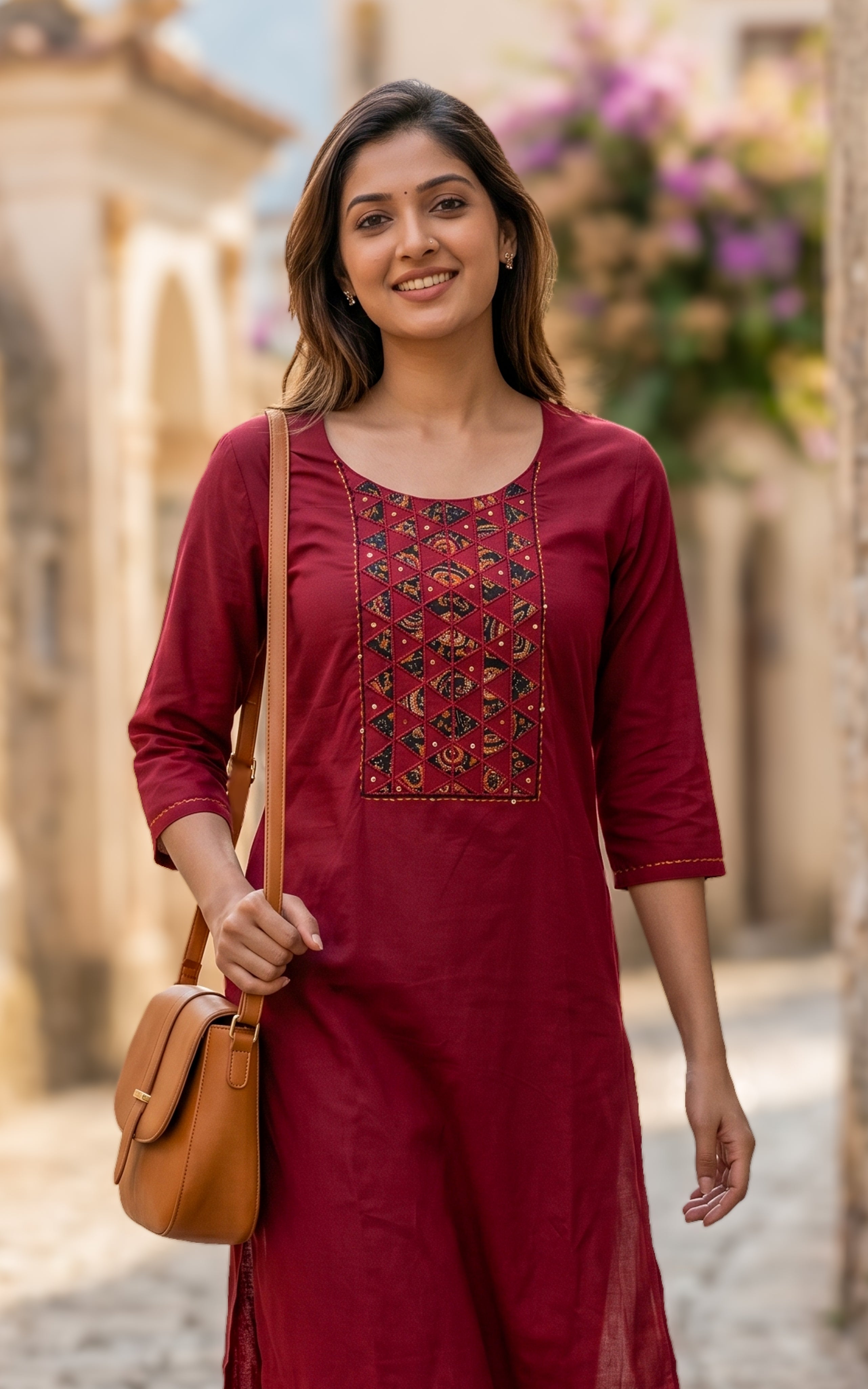Maroon cotton kurti for women