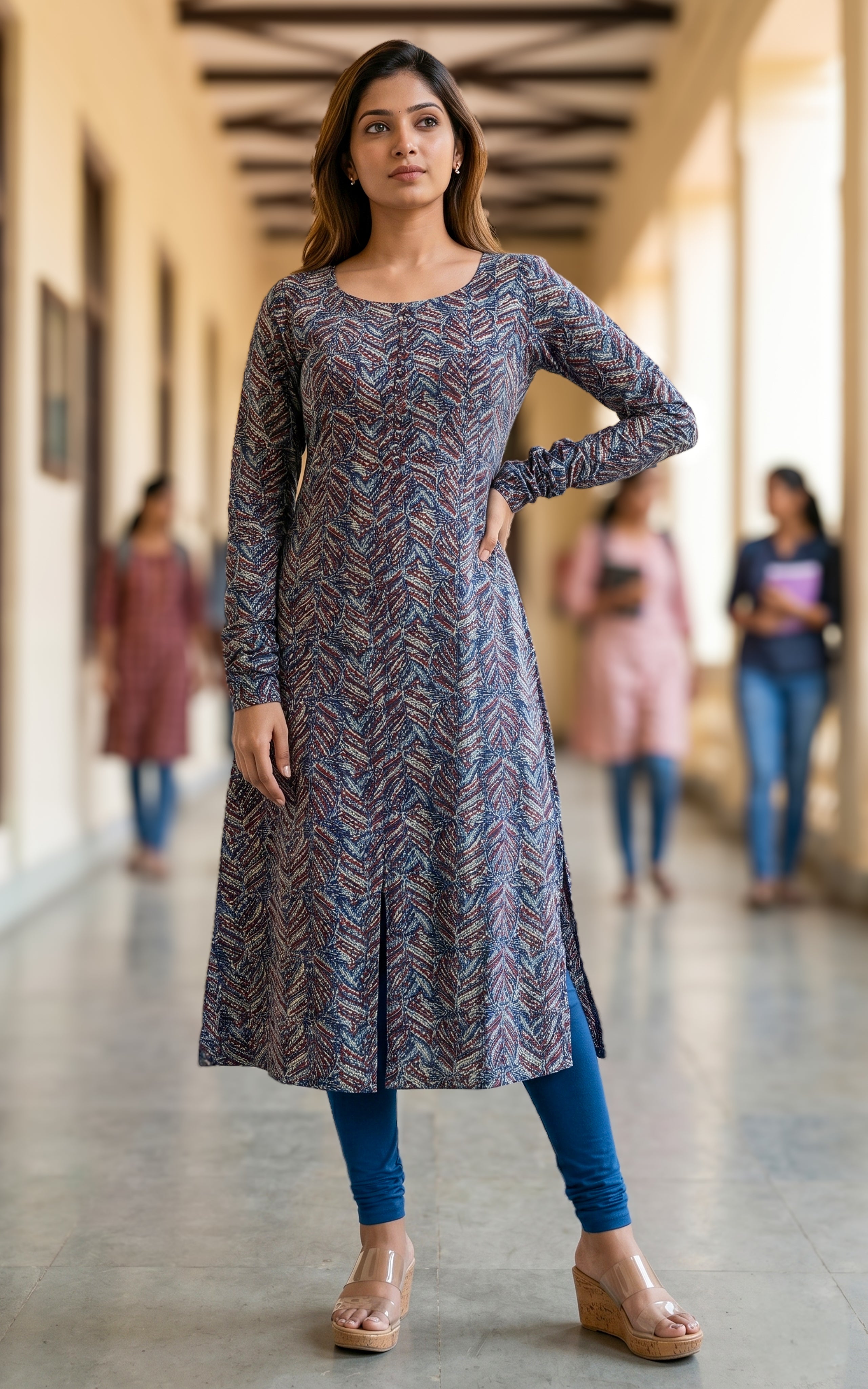 Blue cotton Aline kurti for women