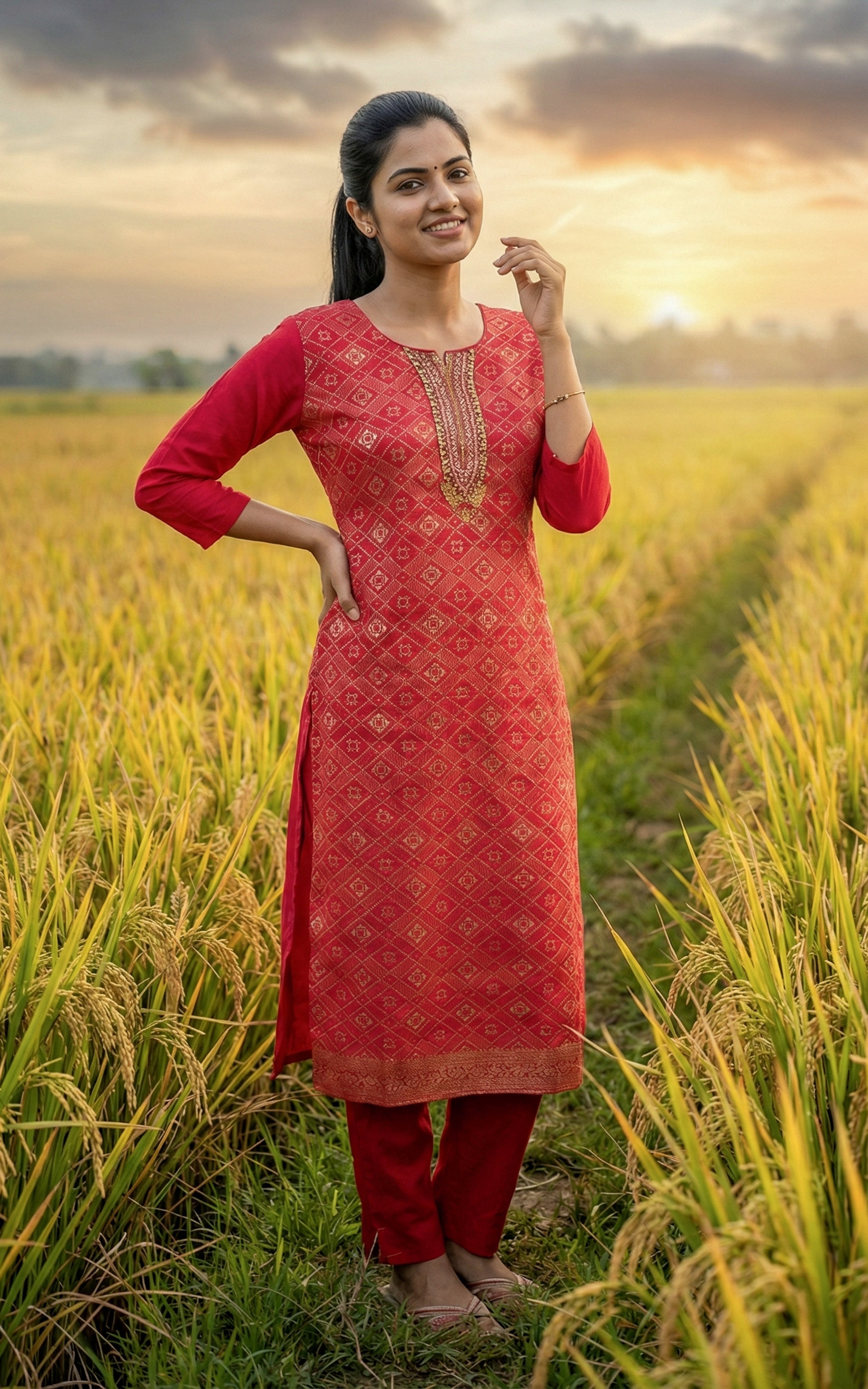 Instore - Pink Art Silk Straight Cut Kurti with Side Slit and Butter Crepe Lining
