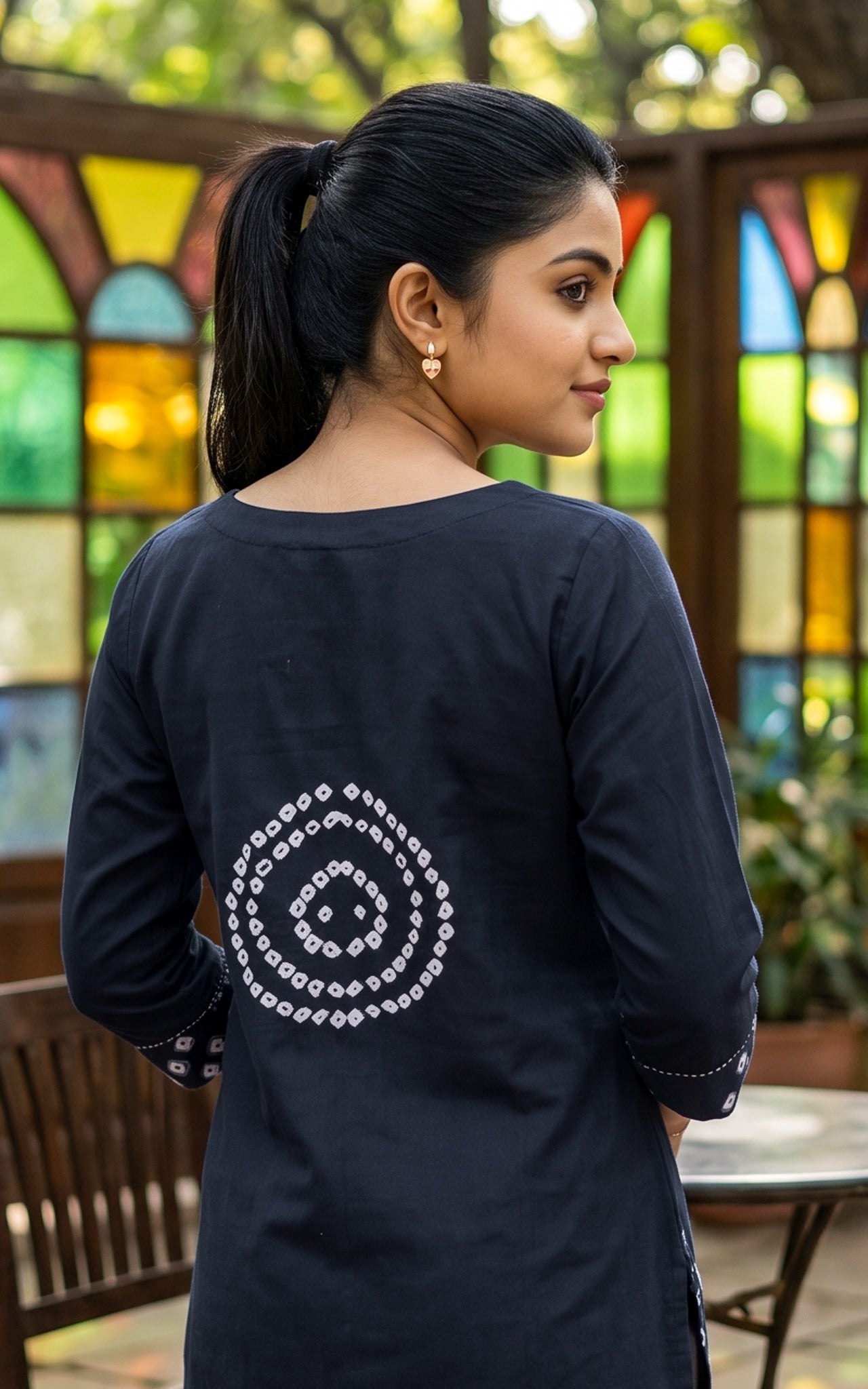 Bright Navy Blue and Grey Cotton Ethnic Wear Kurti Set for Women